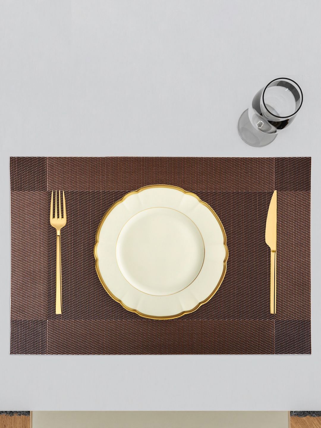 Kuber Industries 6 Pieces Brown Rectangular Textured Table Placemats-picture-40