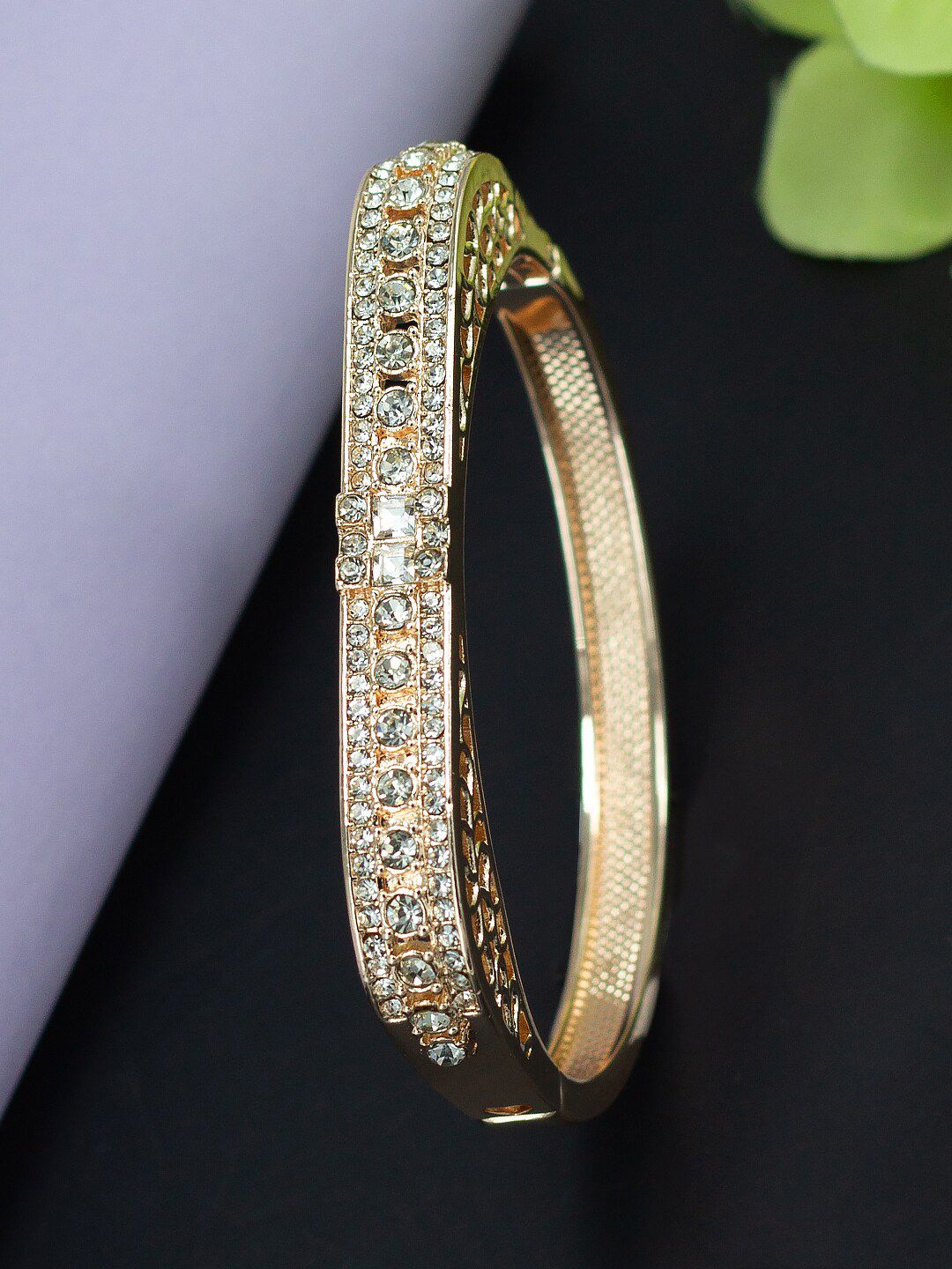 PRIVIU American Diamond Rose Gold-Plated Stainless Steel Bangle-Style Bracelet-picture-17