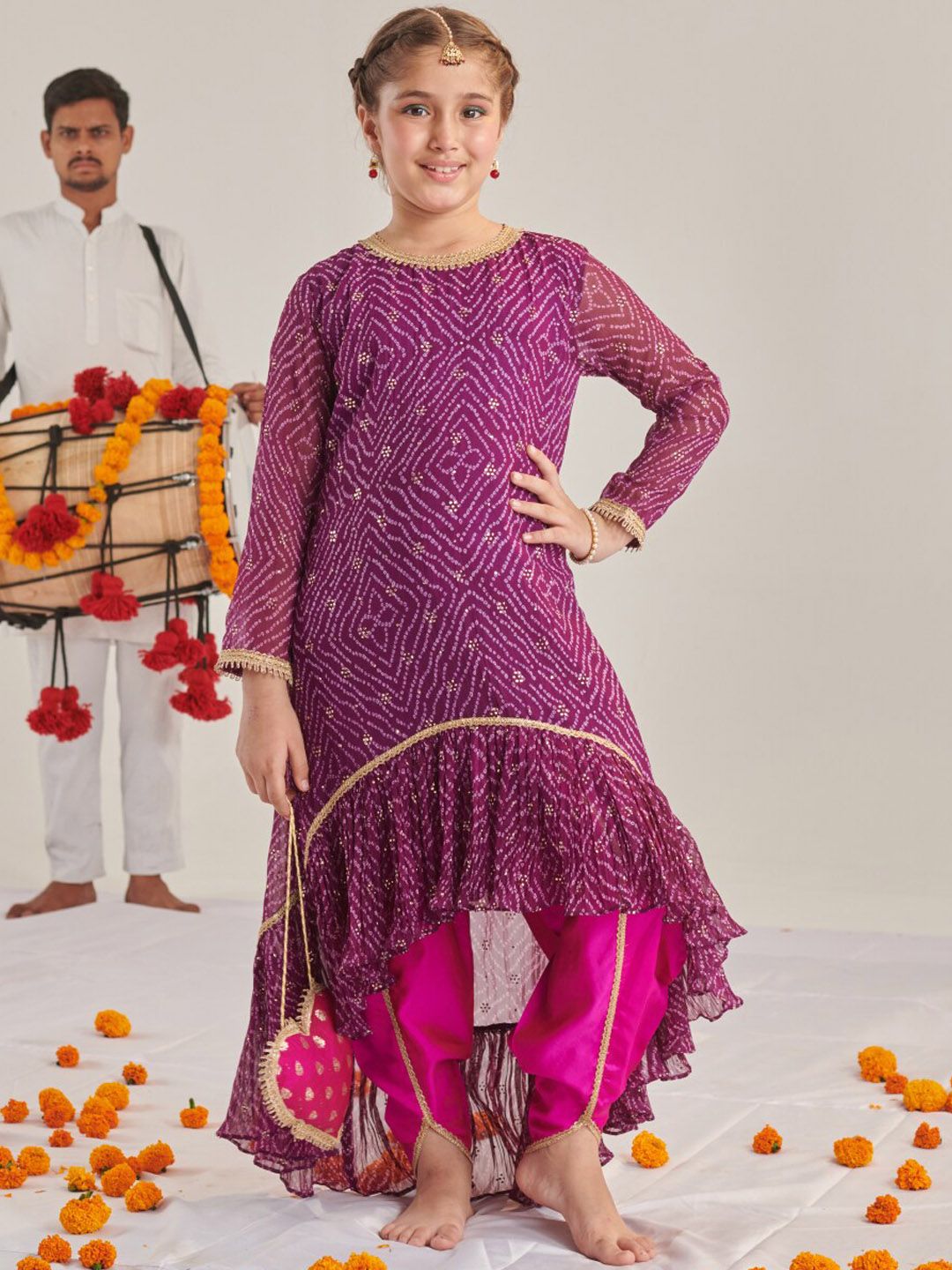 pspeaches Girls Floral Printed Regular Kurta with Dhoti Pants-picture-15