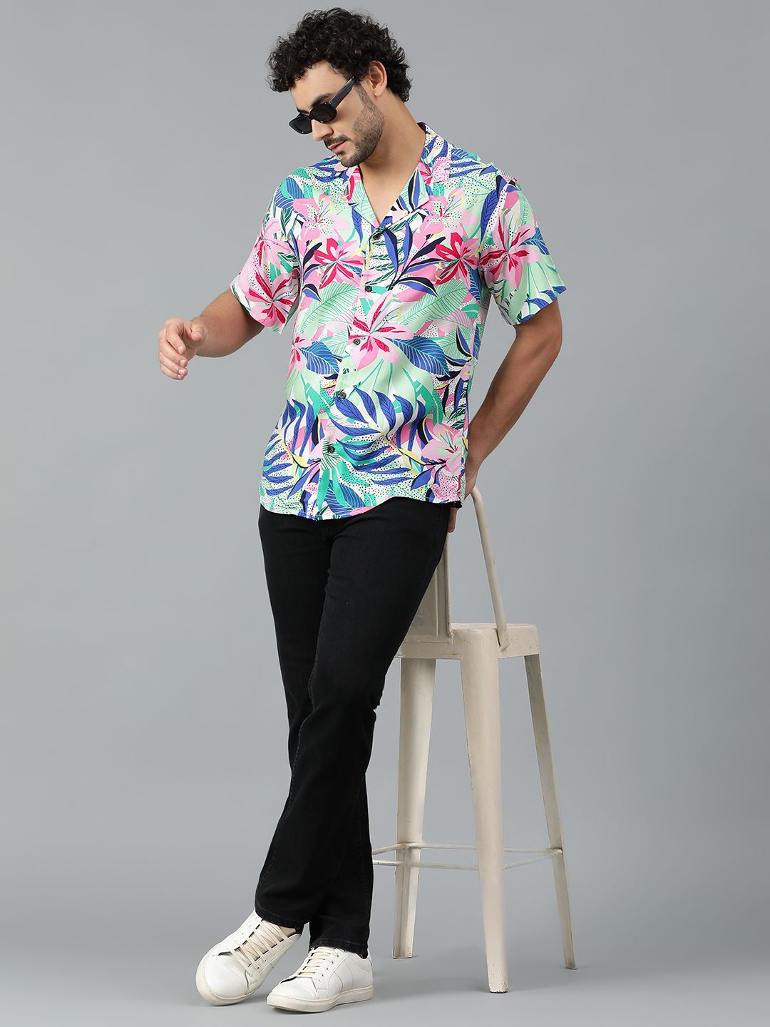 Kotty Men Cuban Collar Floral Printed Casual Shirt-image-9