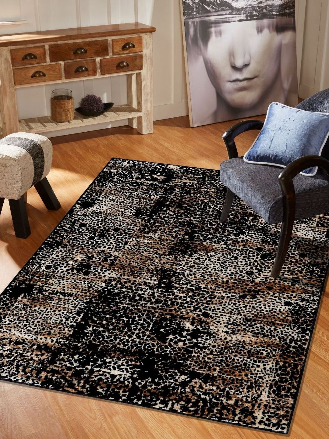 MODEFE Black & White Abstract Anti-Skid Rectangular Carpet-picture-56