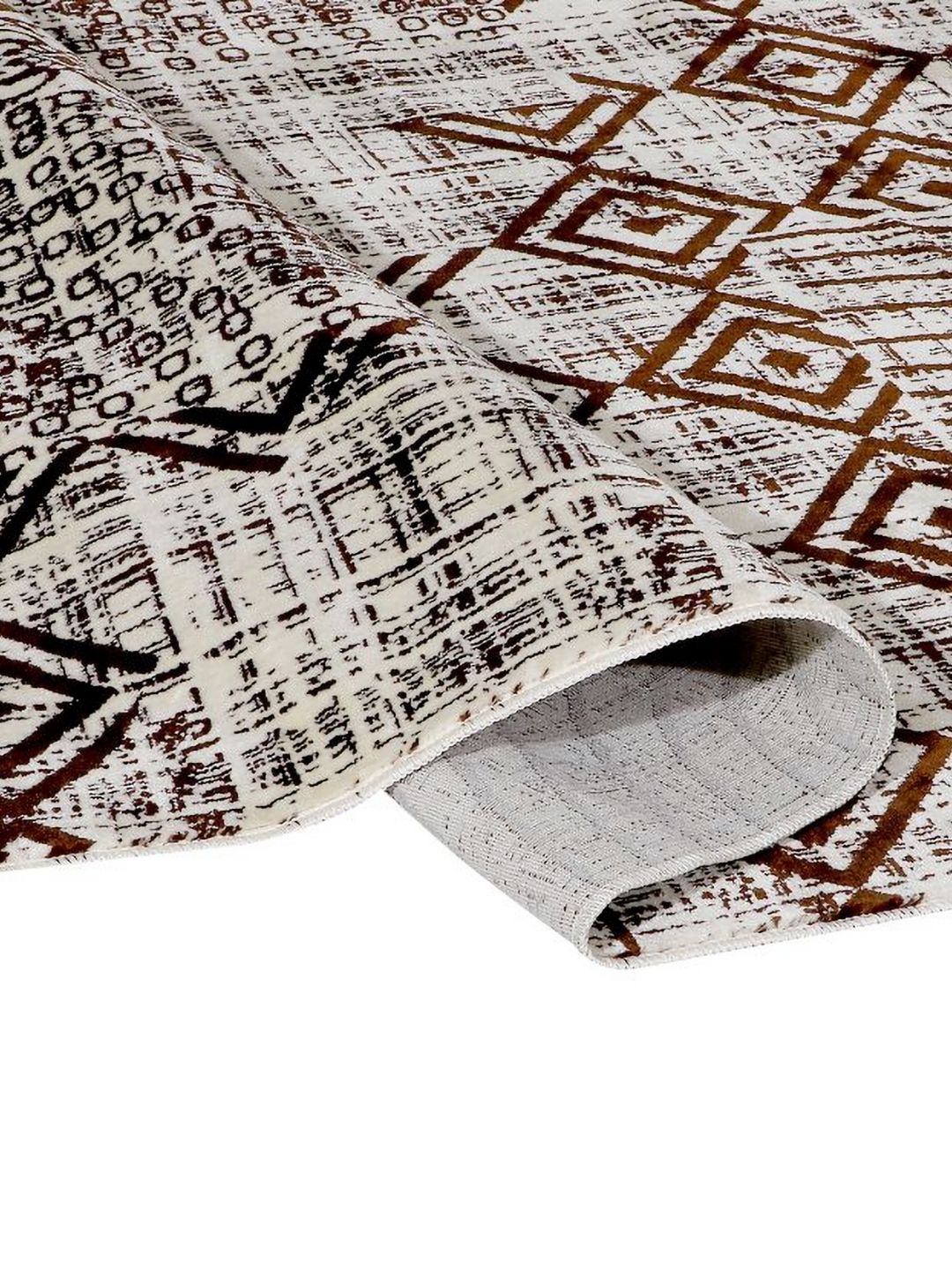 MODEFE Beige & Maroon Geometric Anti-Skid Rectangular Carpet-picture-45