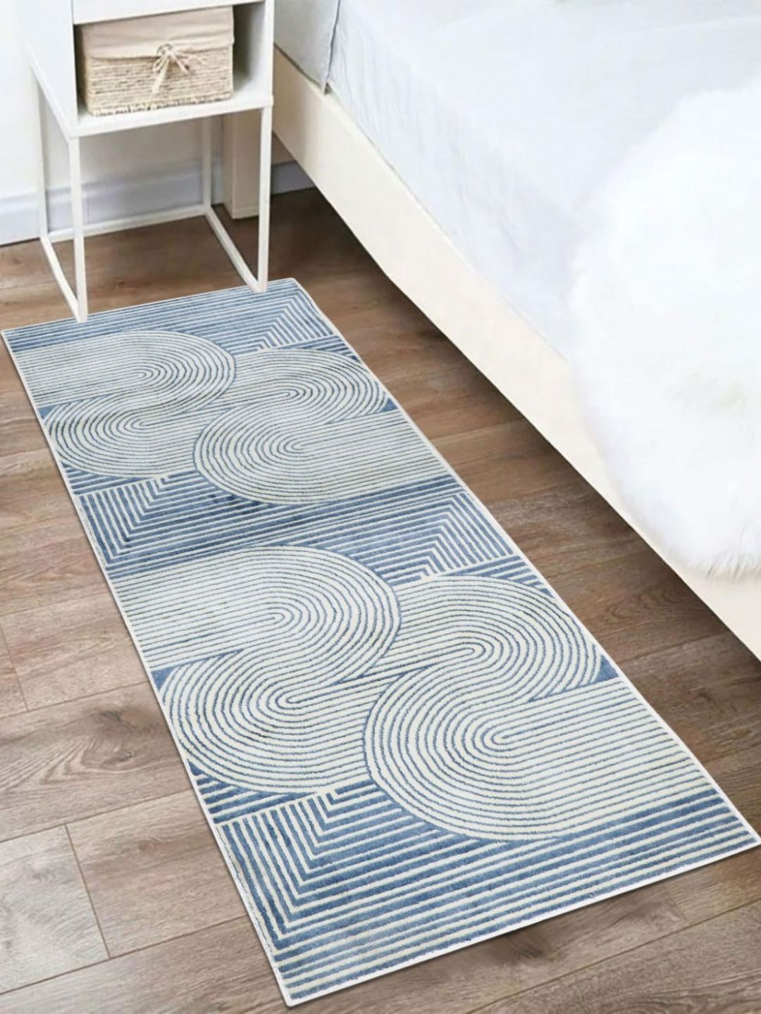 MODEFE Blue & White Geometric Shaggy Anti-Skid Carpet-picture-33