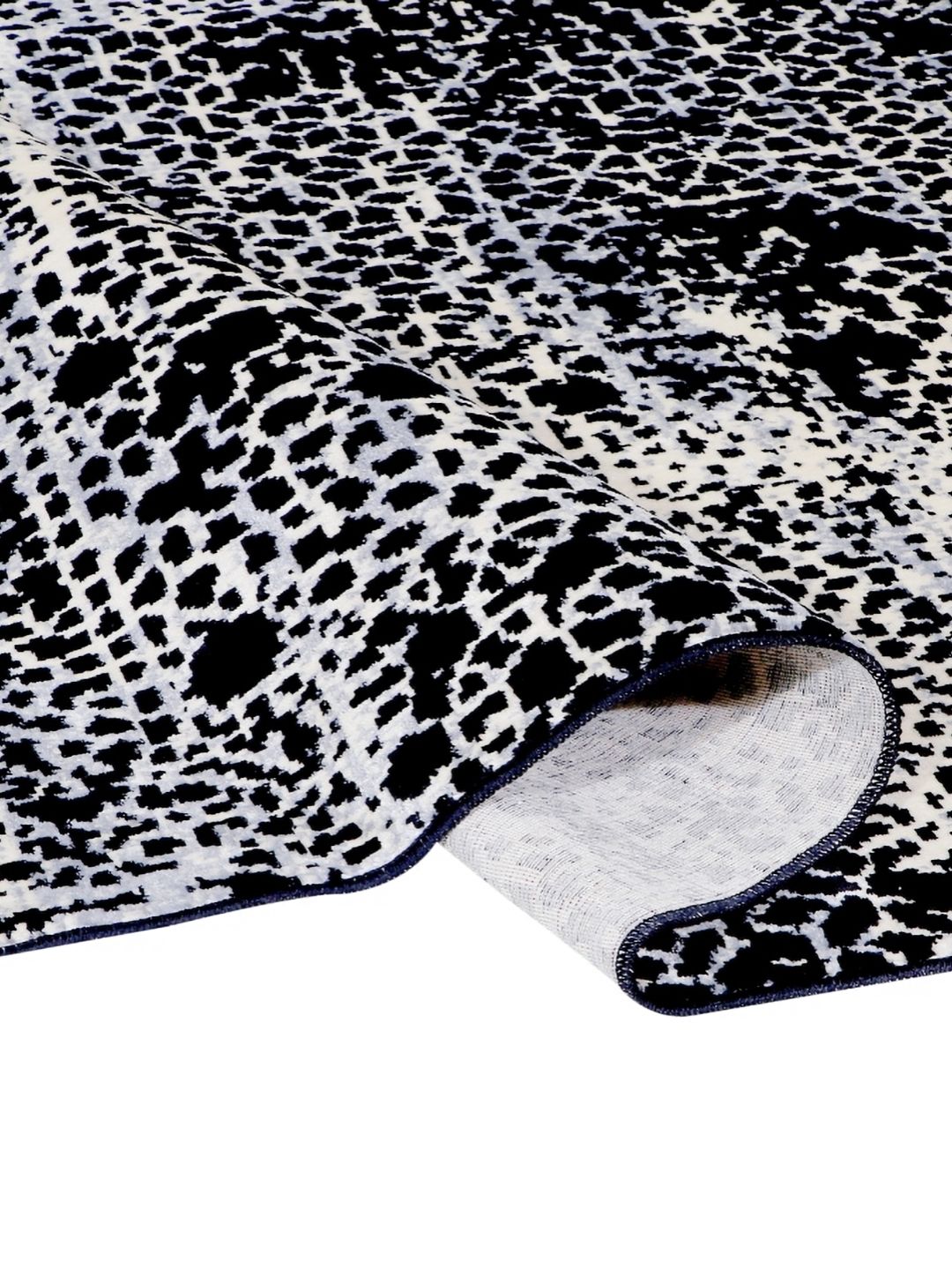 MODEFE Black & White Abstract Shaggy Anti-Skid Carpet-picture-48
