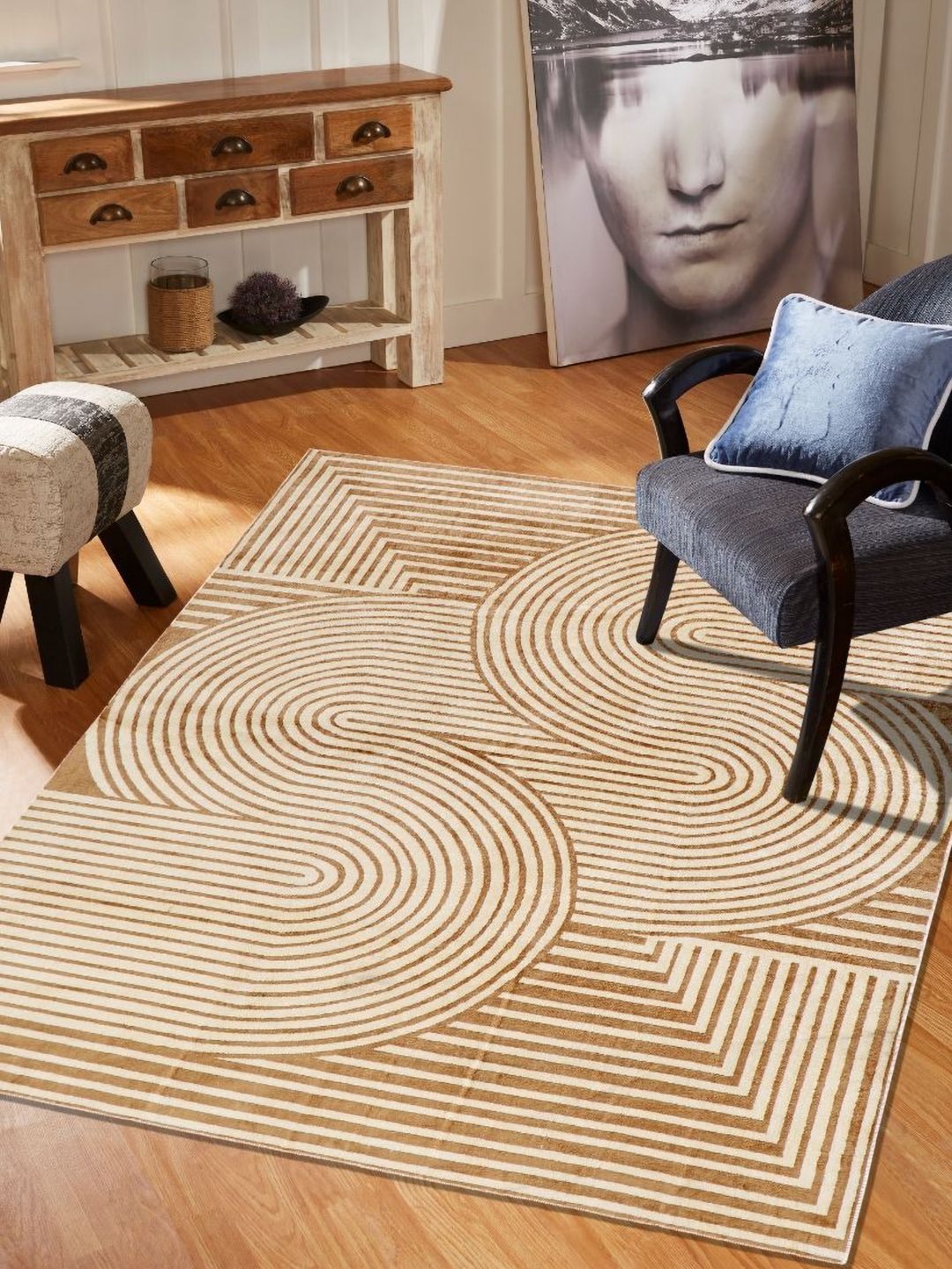 MODEFE Brown & White Geometric Anti-Skid Rectangular Carpet-picture-38