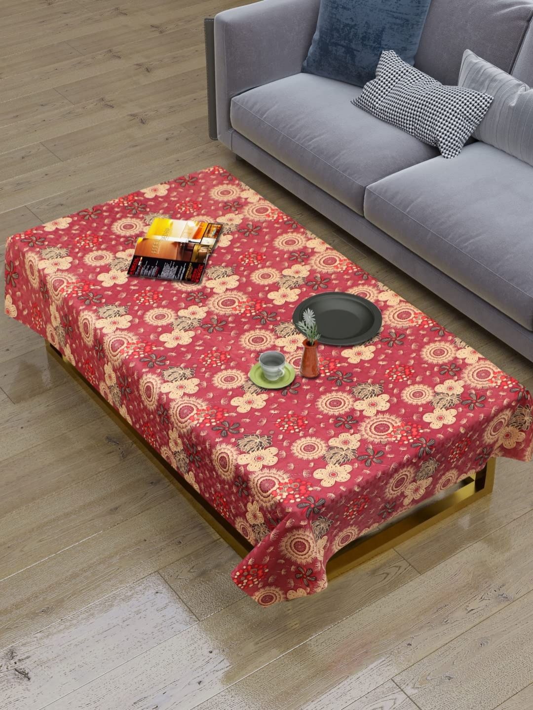 Dakshya Industries Maroon & Beige Floral Printed Waterproof 4-Seater Table Cover-picture-33