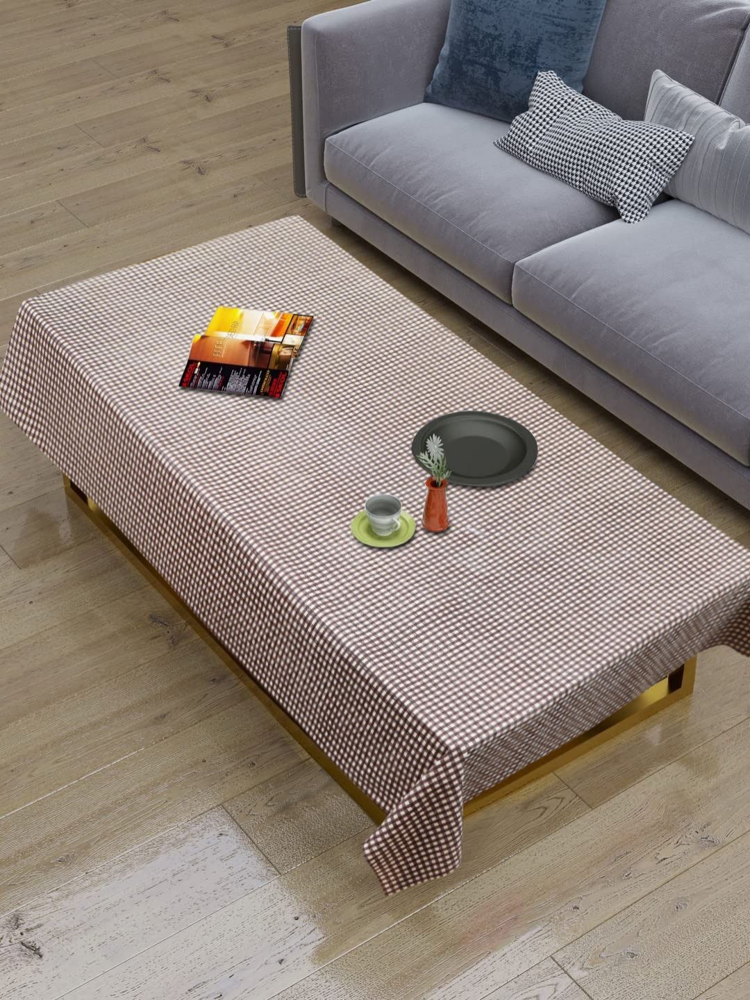 Dakshya Industries Brown & White Geometric Printed Waterproof 4-Seater Table Cover-picture-42