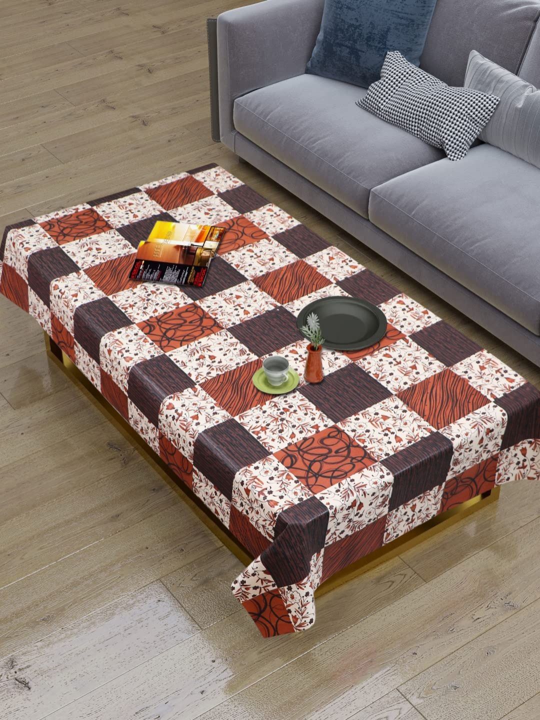 Dakshya Industries Brown & Beige Floral Waterproof 4-Seater Table Cover-picture-31