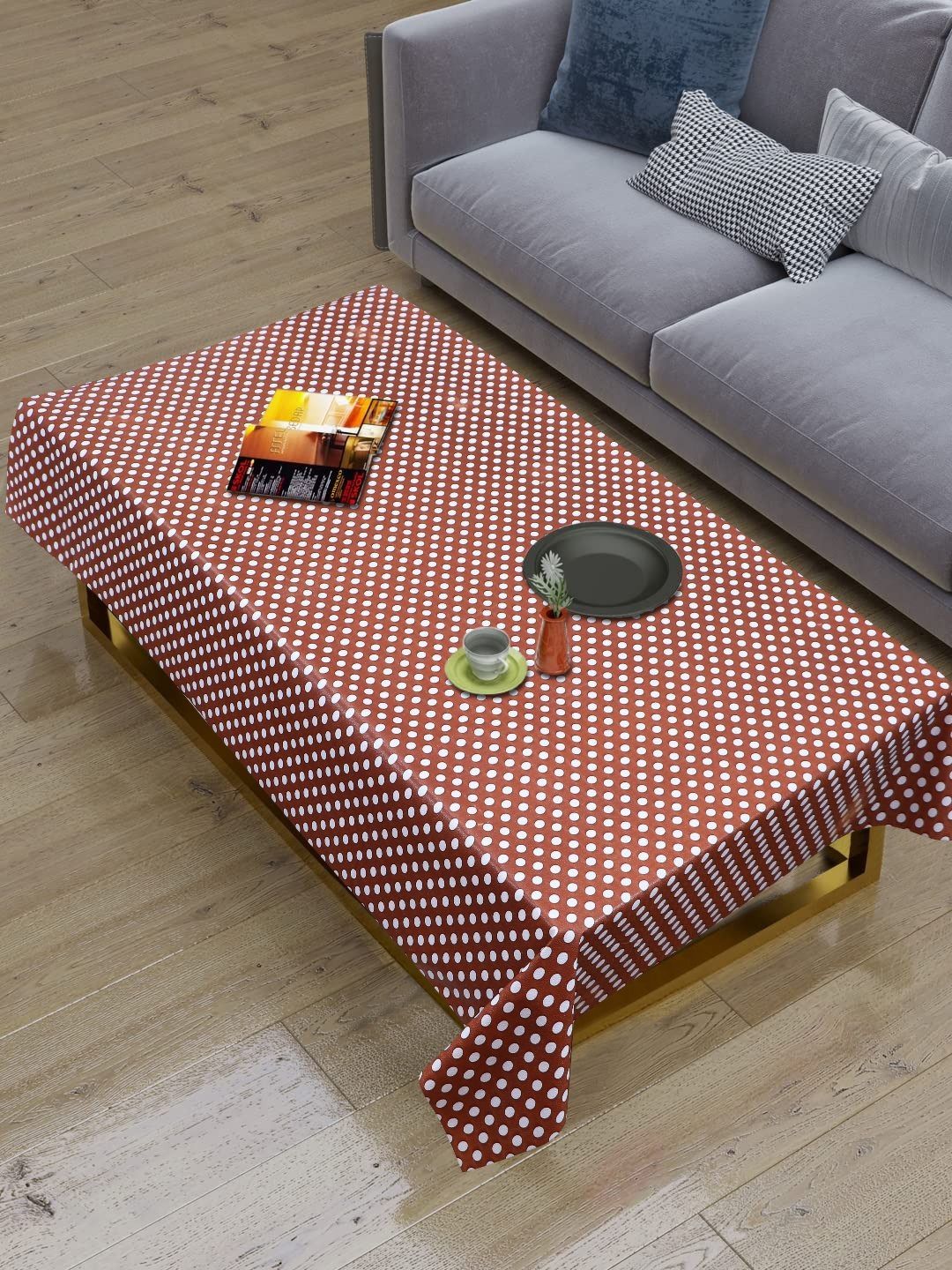 Dakshya Industries Brown & White Geometric Printed Waterproof 4-Seater Table Cover-picture-30