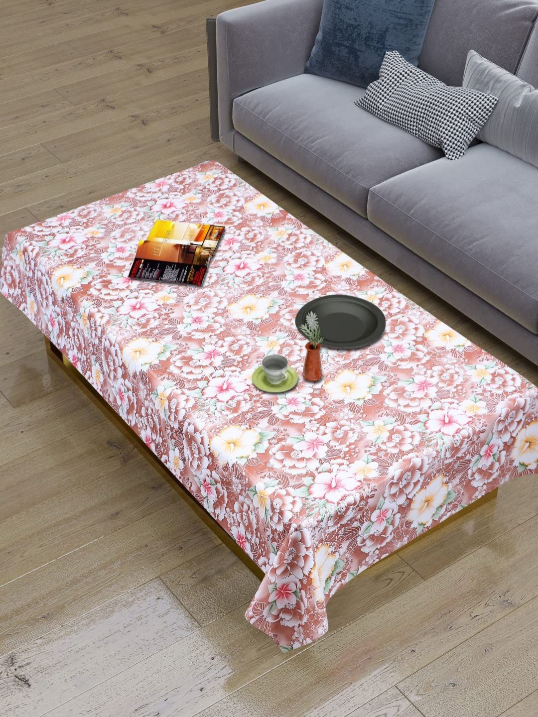 Dakshya Industries Brown & White Floral Printed Waterproof 4-Seater Table Cover-picture-21