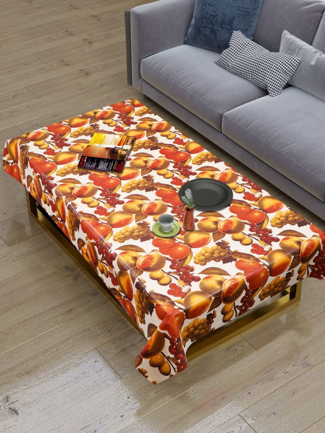 Dakshya Industries Brown & Yellow Printed Rectangle Shaped Waterproof 4-Seater Table Cover-picture-35