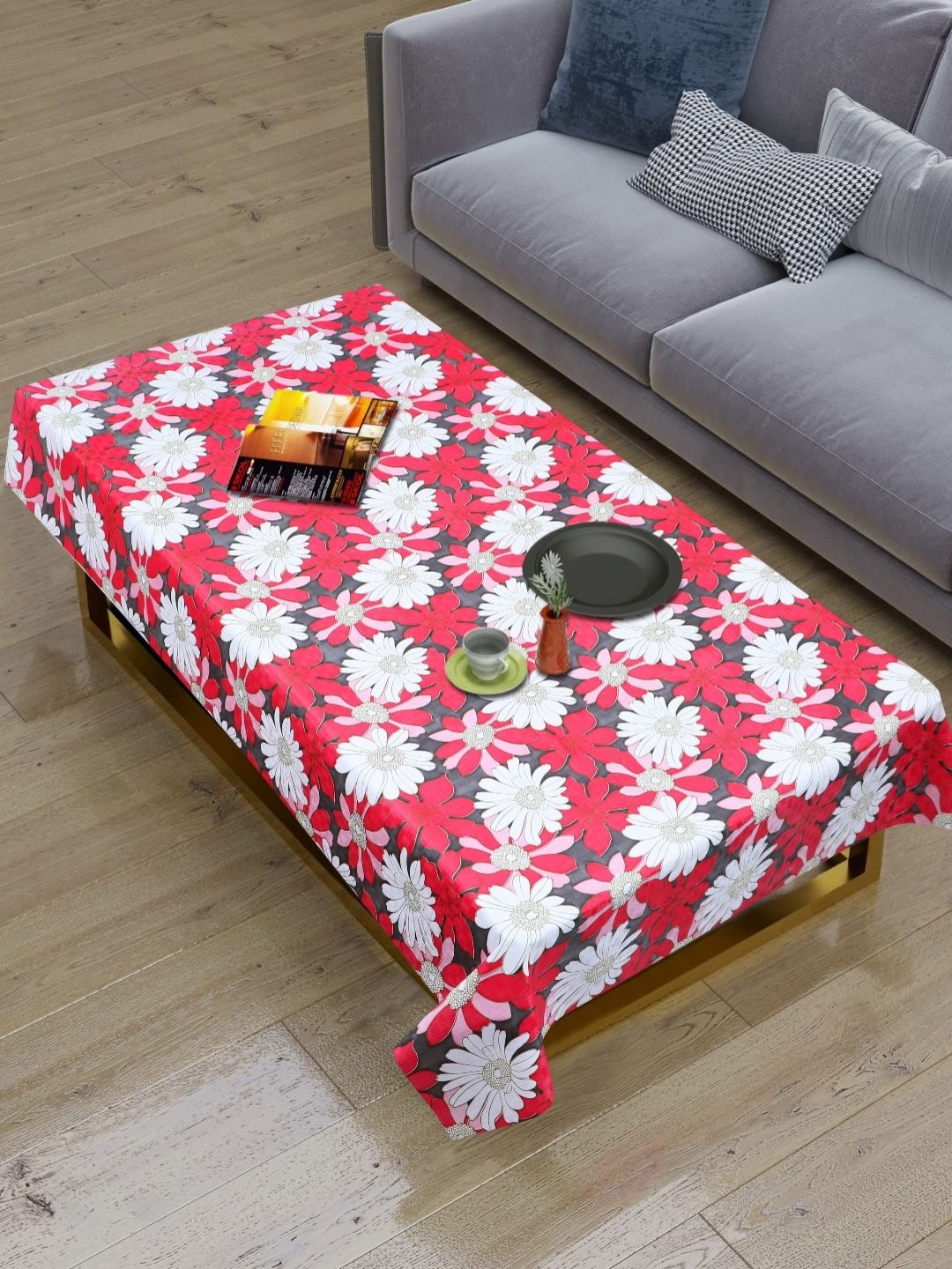 Dakshya Industries Red & White Floral Printed Waterproof 4-Seater Table Cover-picture-41