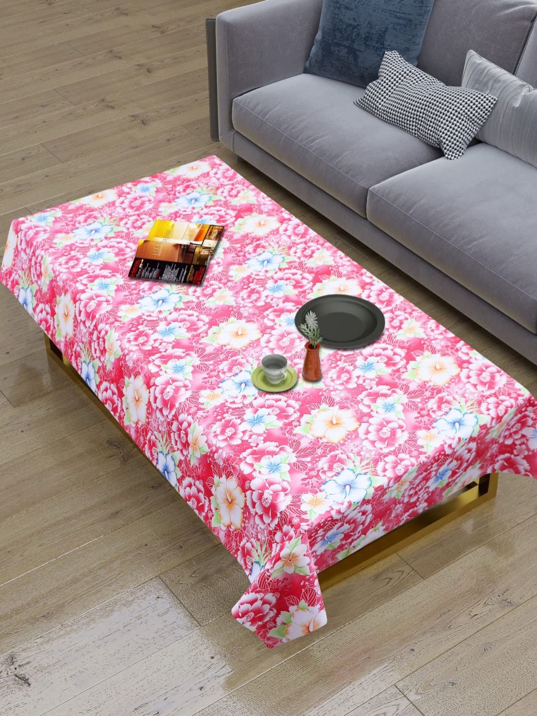 Dakshya Industries Pink & White Floral Printed Waterproof 4-Seater Table Cover-picture-55