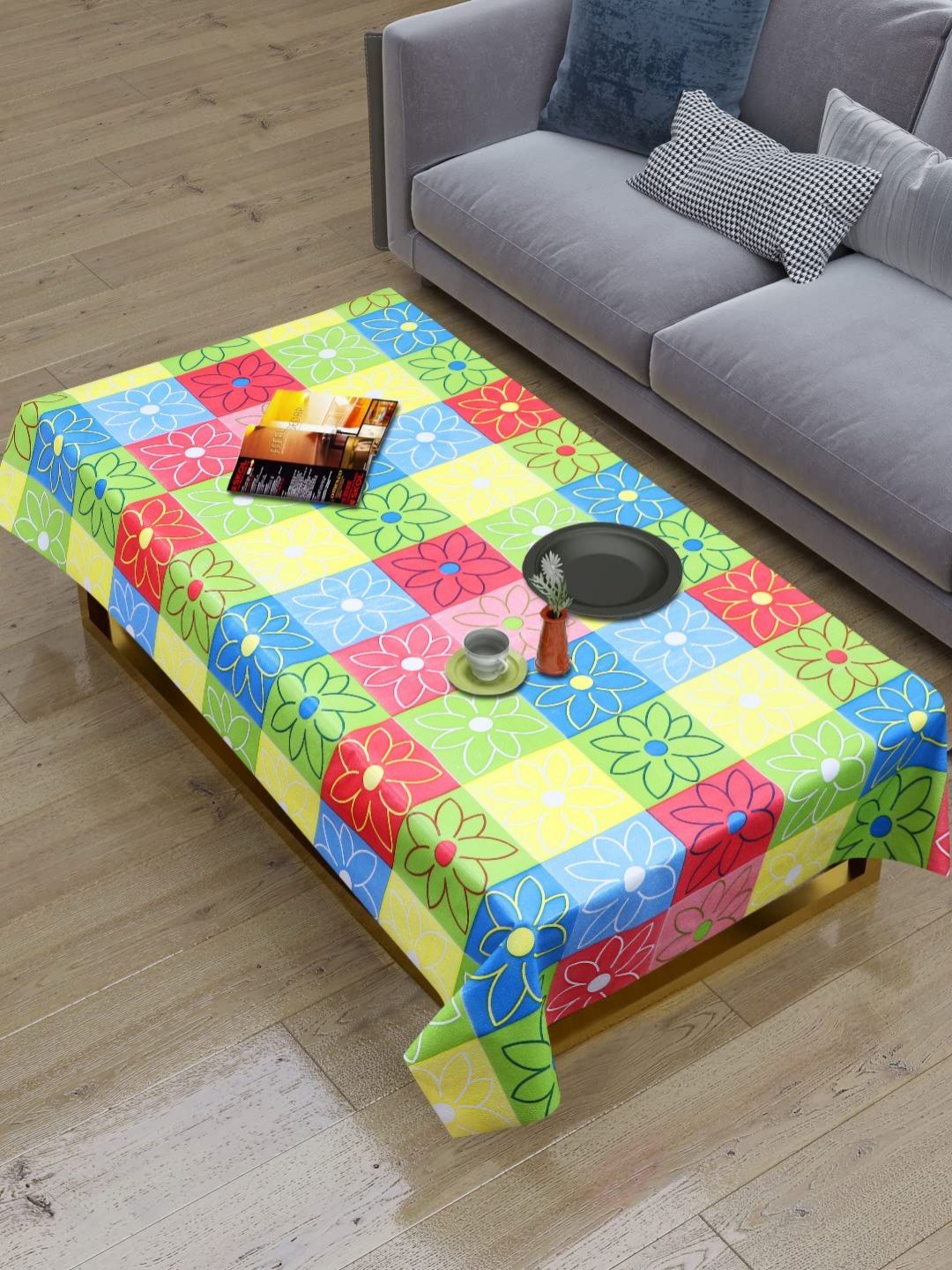 Dakshya Industries Blue & Red Floral Printed Waterproof 4-Seater Table Cover-picture-10