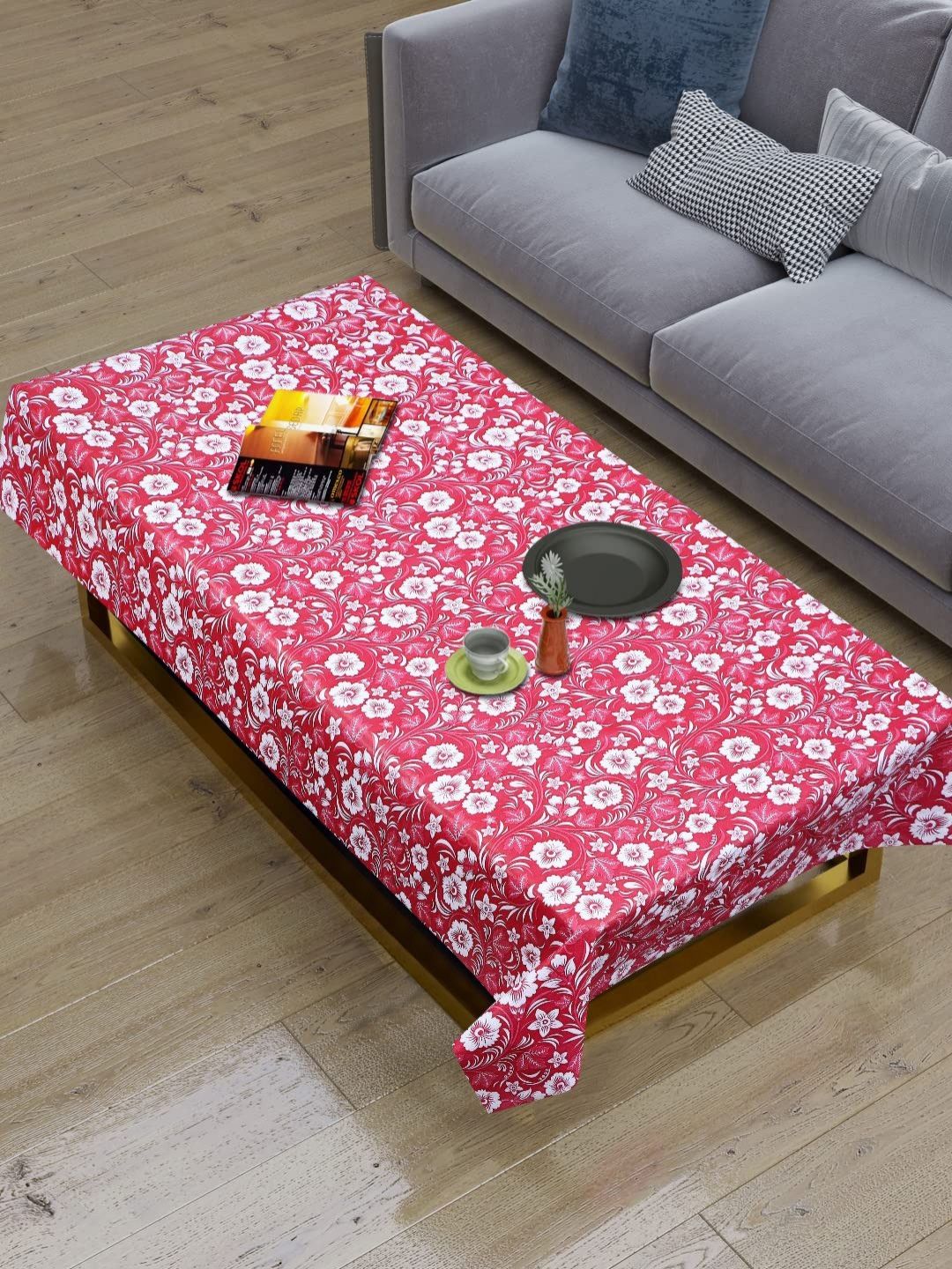 Dakshya Industries Maroon & White Floral Rectangle Shaped Waterproof 4-Seater Table Cover-picture-15
