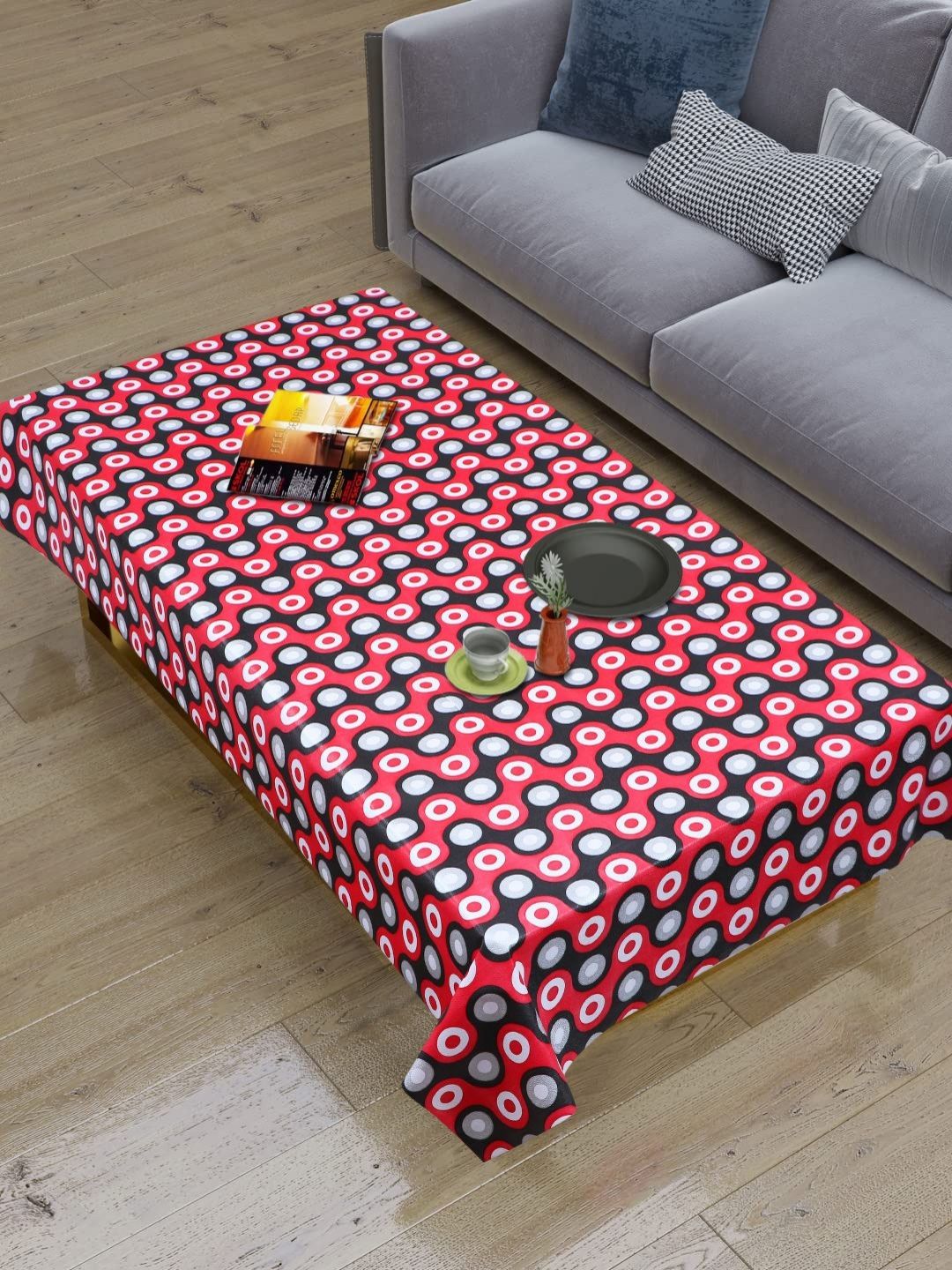Dakshya Industries Red & Black Geometric Printed Waterproof 4-Seater Table Cover-picture-33