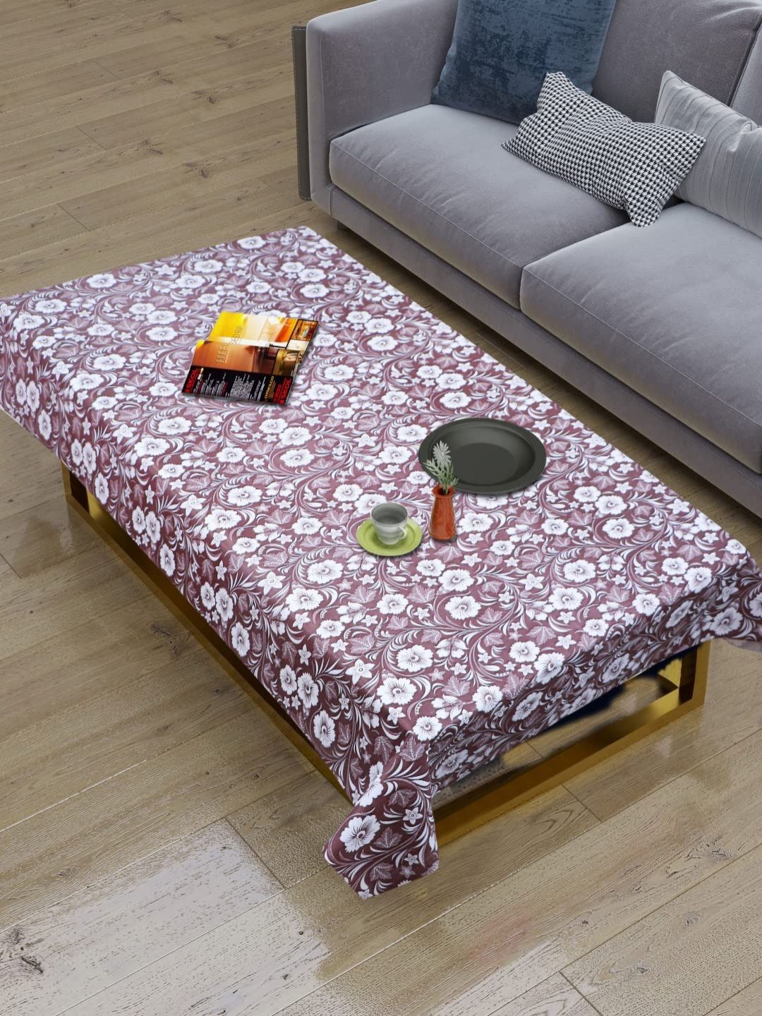 Dakshya Industries Beige & Brown Floral Printed Waterproof 4-Seater Table Cover-picture-28