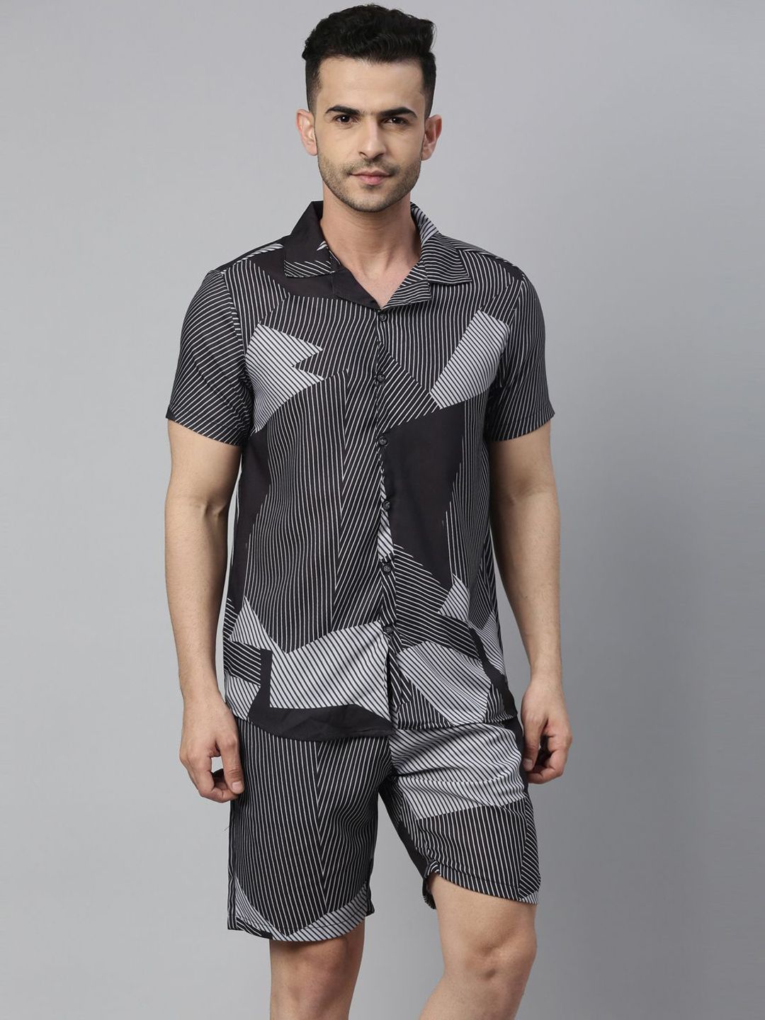 Bushirt Striped Shirt Collar Shirt Collar Night suit-picture-42