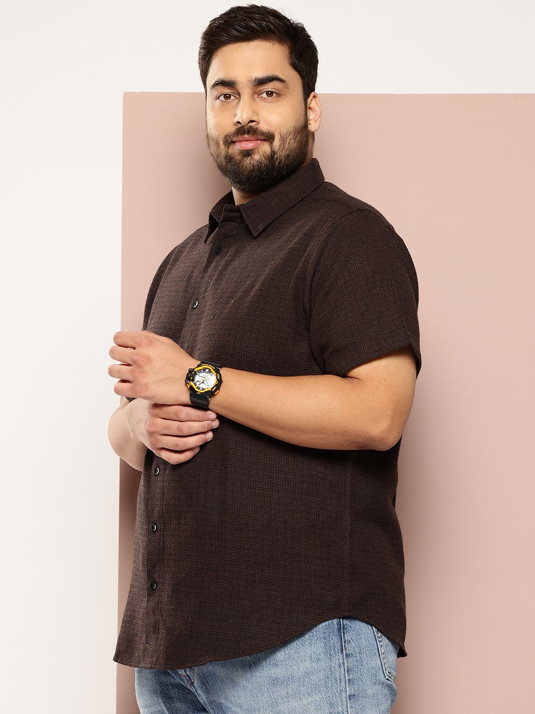 Sztori Men Plus Size Textured Pure Cotton Casual Shirt-image-47