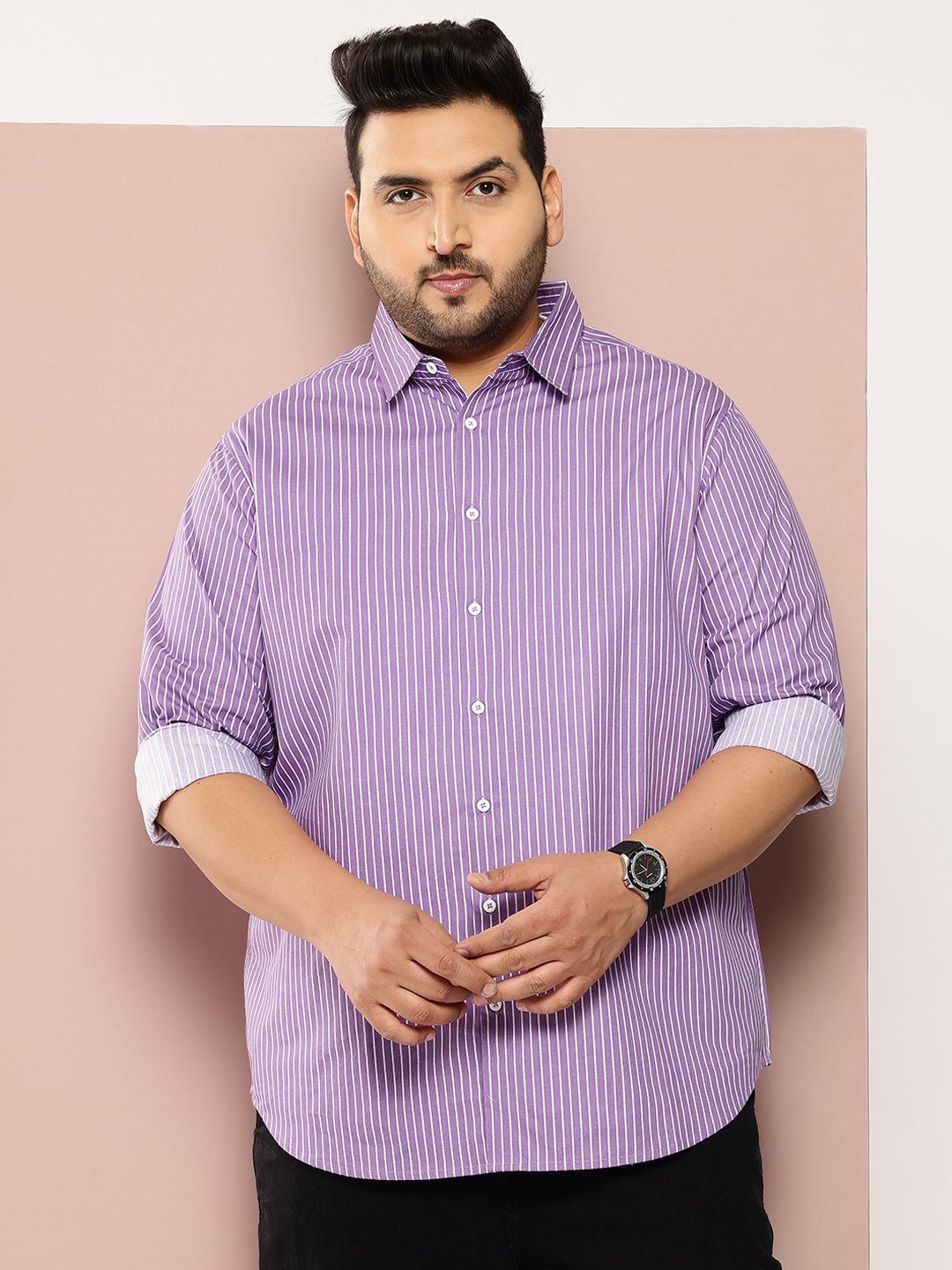 Sztori Men Plus Size Classic Striped Pure Cotton Casual Shirt-picture-42