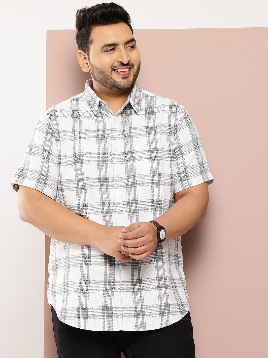 Sztori Men Classic Plus Size Checked Pure Cotton Casual Shirt-picture-25