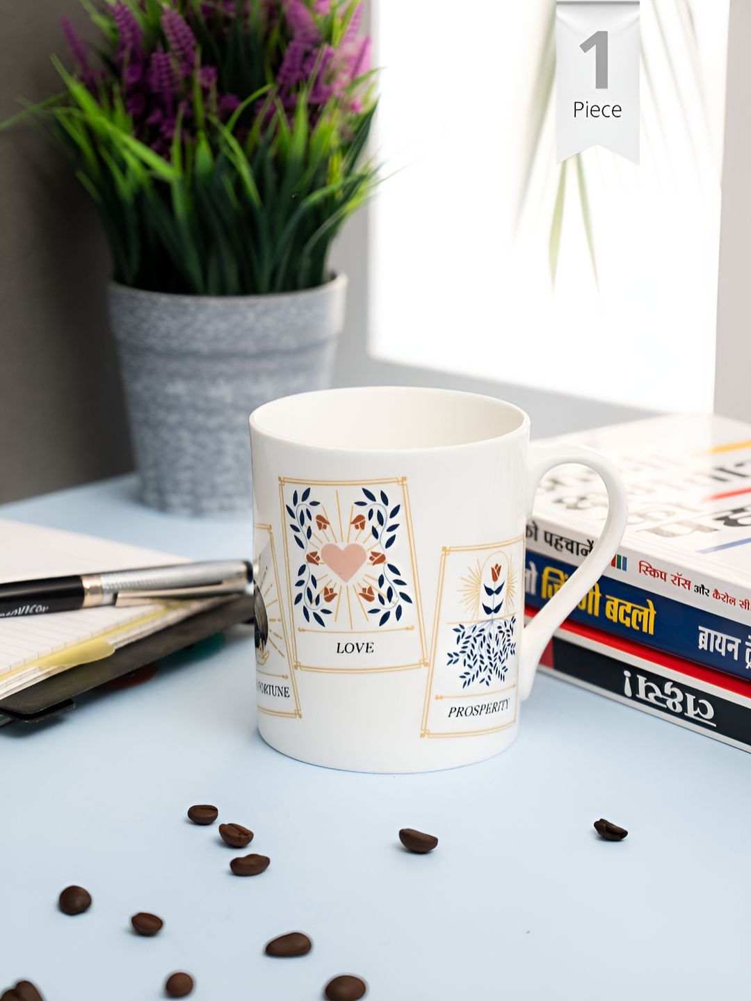 CLAY CRAFT White & Blue Printed Ceramic Glossy Mug 350 ml-image-46