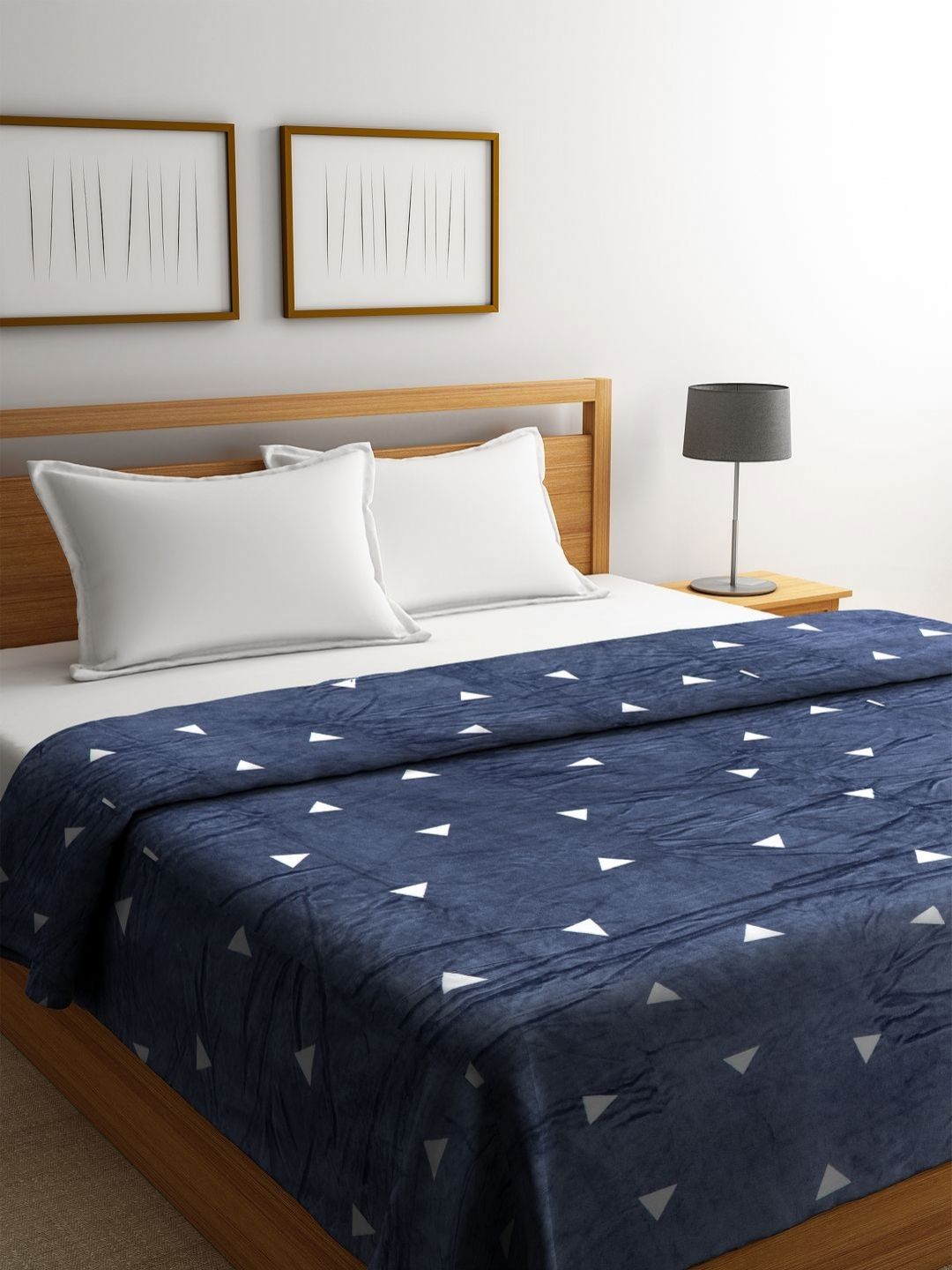 Aura Navy Blue & White Geometric Microfiber AC Room 120 GSM Double Bed Blanket-image-24