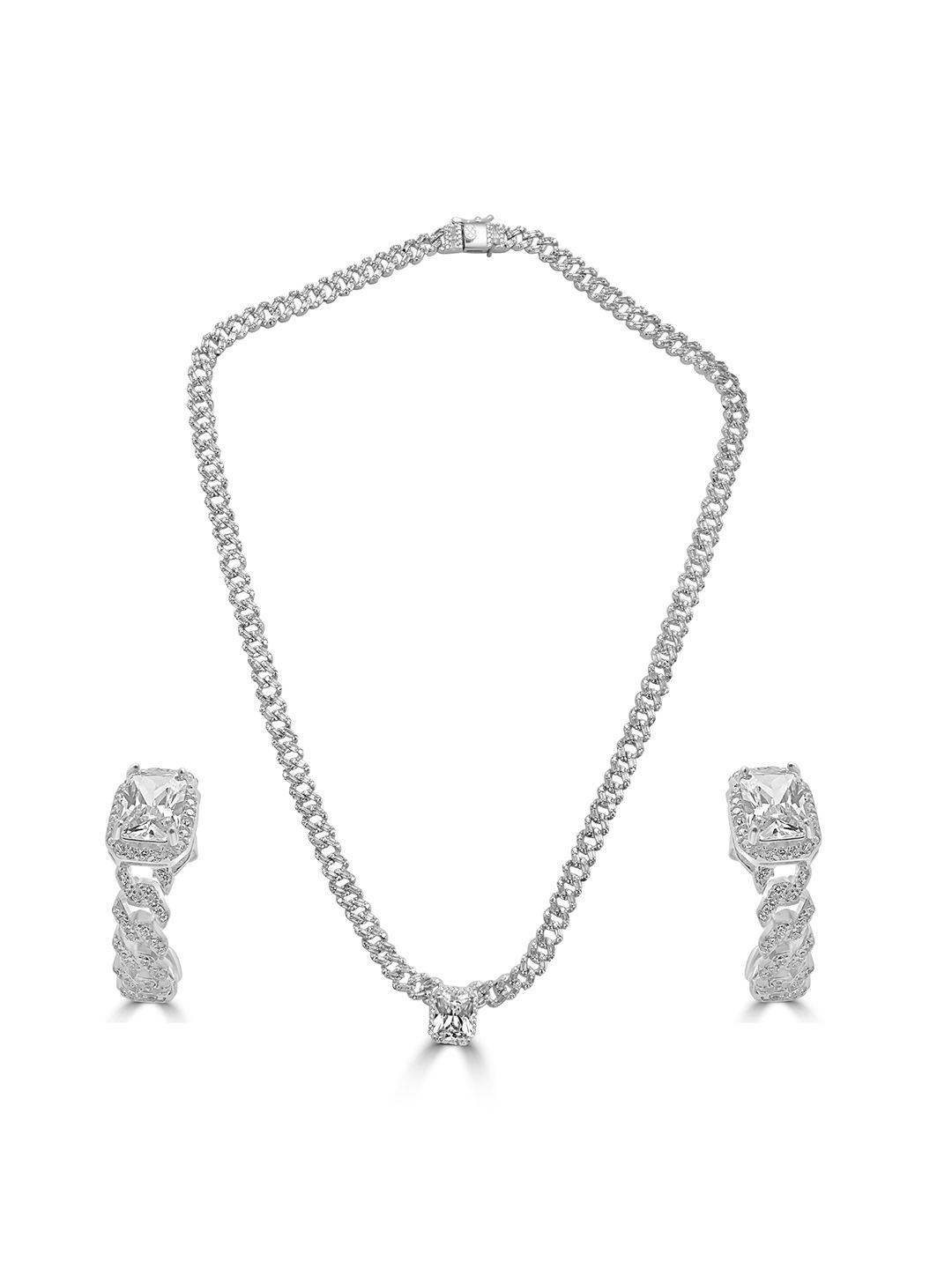 925 SILLER 925 Pure Silver Elegant Twisted Design Necklace With Earrings-image-7