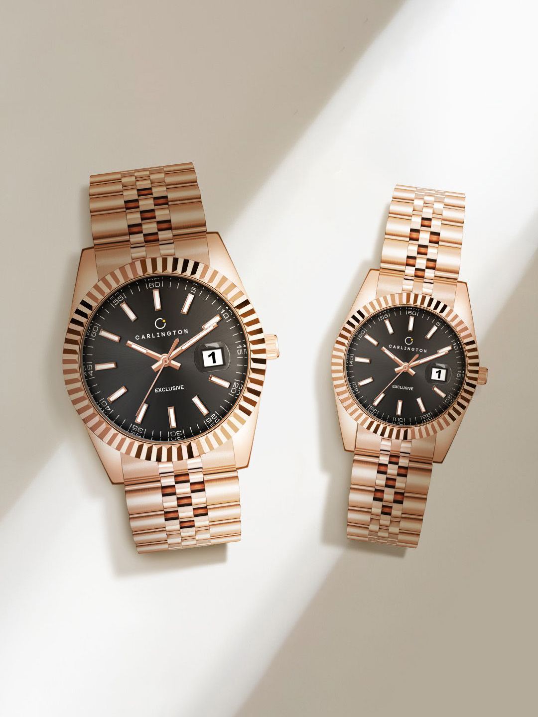 CARLINGTON Unisex Embellished Dial & Stainless Steel Bracelet Style Straps Analogue Watch 8811 Rose Black-picture-28