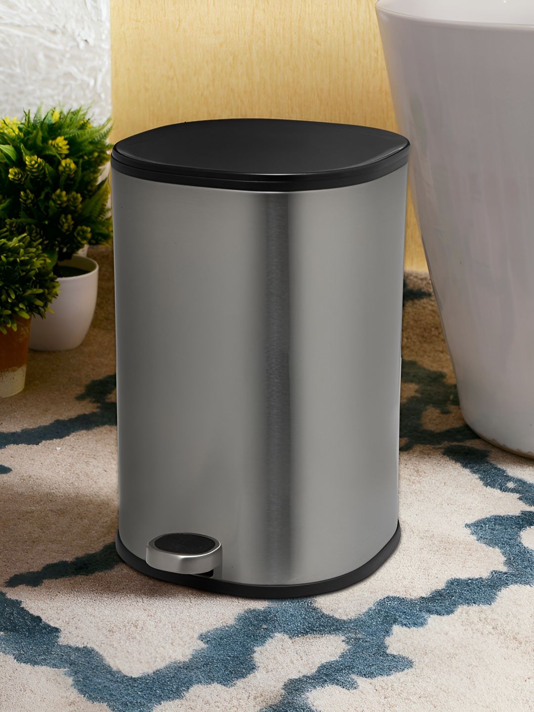 OBSESSIONS Metallic toned & Black Self-Design Stainless Steel Dustbins 5 L