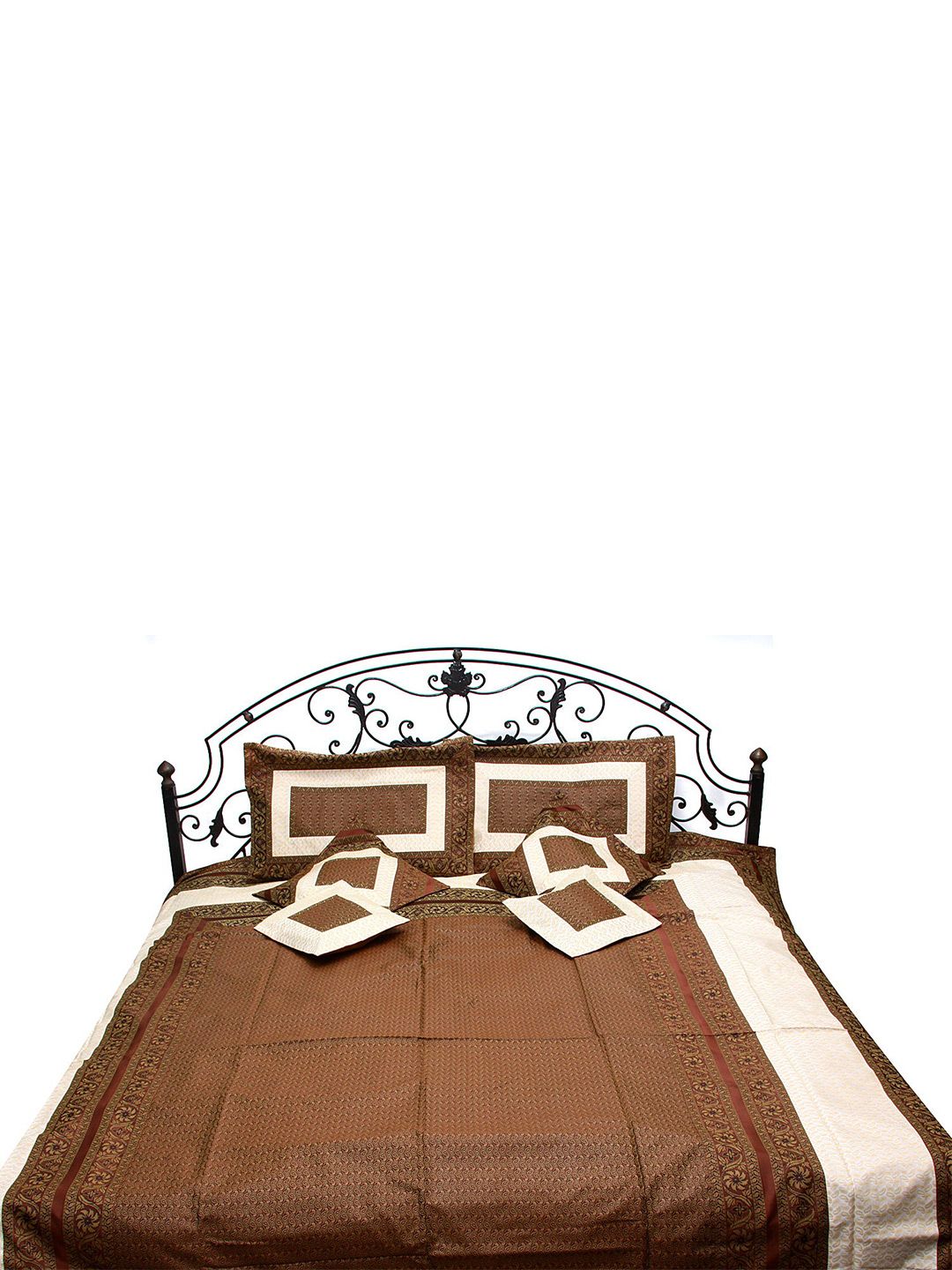 Exotic India Brown & Beige Floral Cotton 300 TC Queen Bedsheet With 6Pillow Covers-picture-29