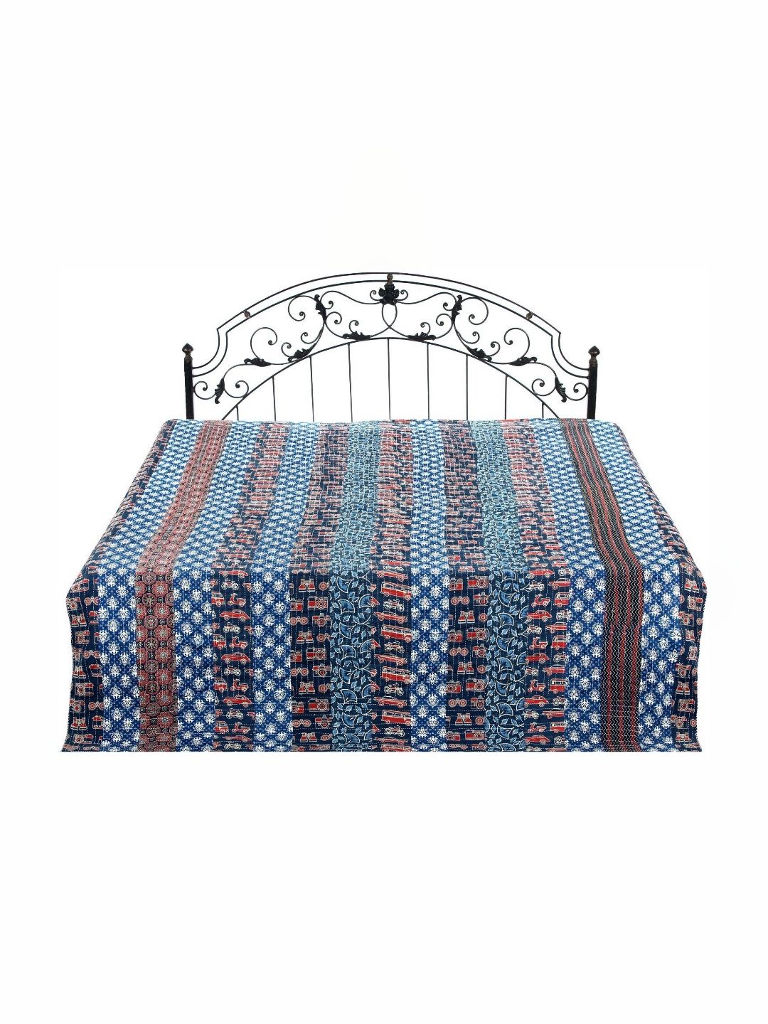 Exotic India Blue & Brown Printed 300 TC Cotton Queen Bedsheet Without Pillow Cover-image-45