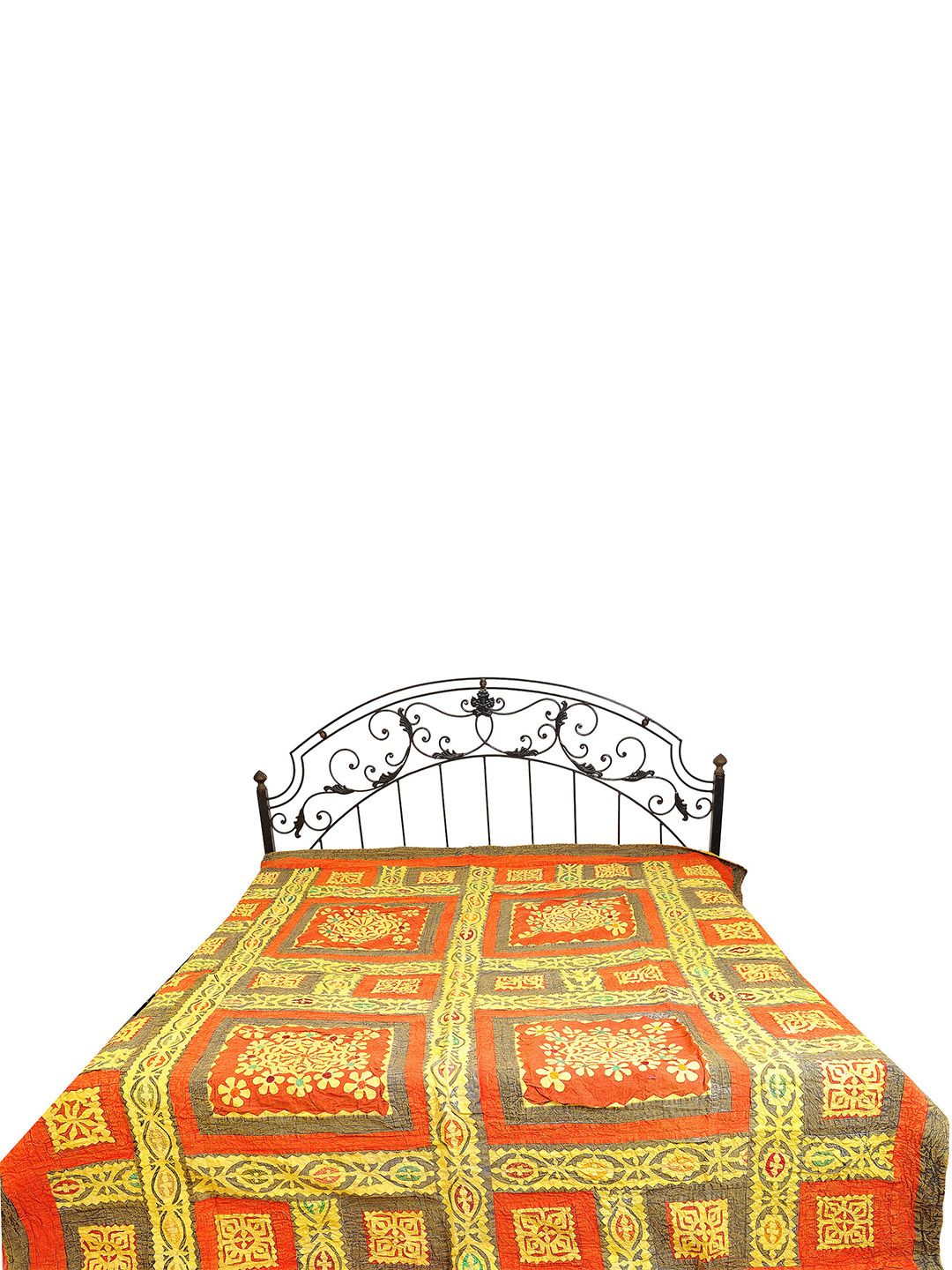 Exotic India Yellow & Red Floral 300 TC Cotton Queen Bedsheet-image-19