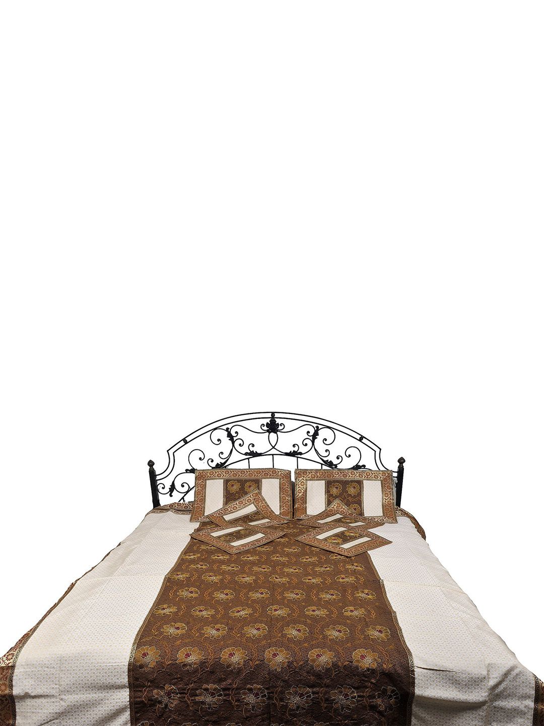 Exotic India Brown & Maroon Floral 300 TC Queen Bedsheet With Pillow Covers-image-46