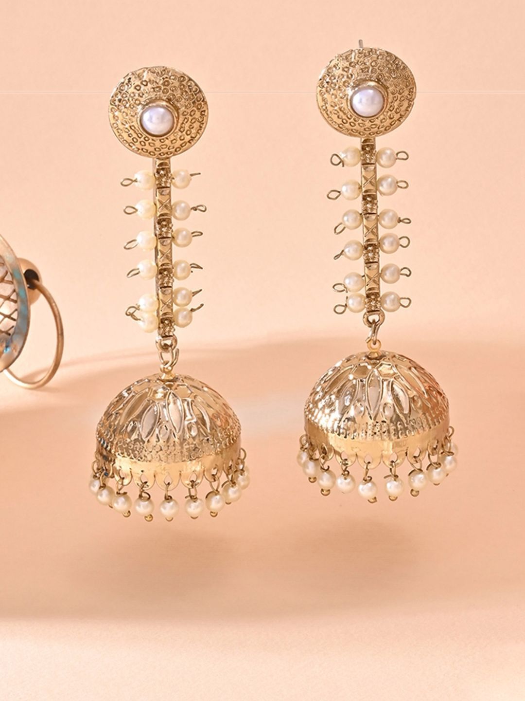 Fida Gold-Plated Pearl Beaded Dome Shaped Jhumkas-picture-48