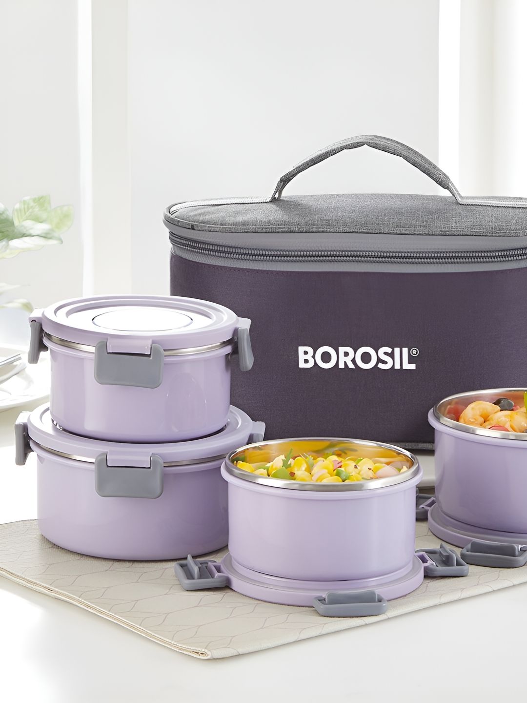 BOROSIL Plastic Dishwasher and Microwave Safe 5PCs Lunch Box With Spoon and Fork-picture-11
