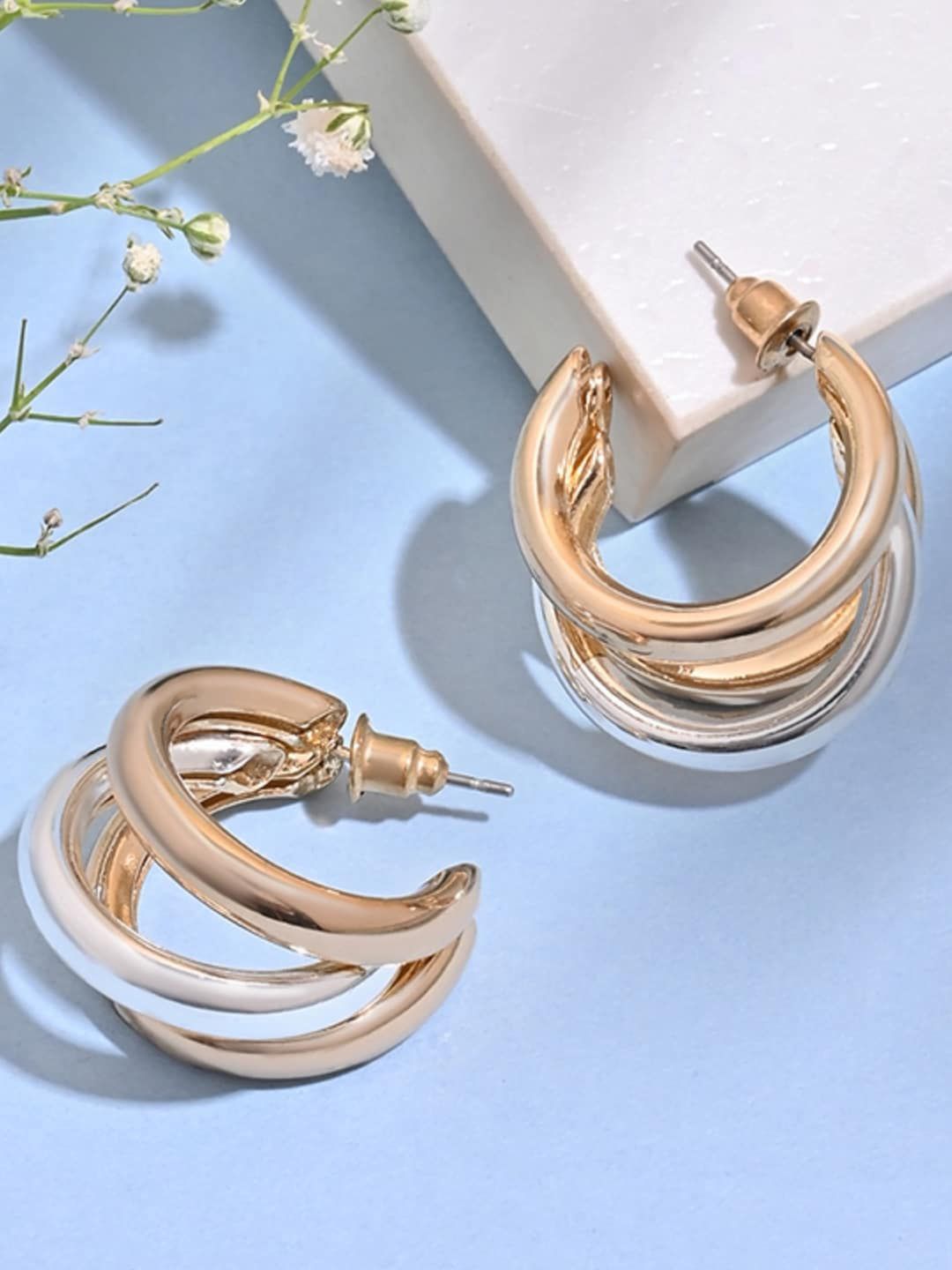 ToniQ Contemporary Gold-Plated Hoop Earrings-picture-20