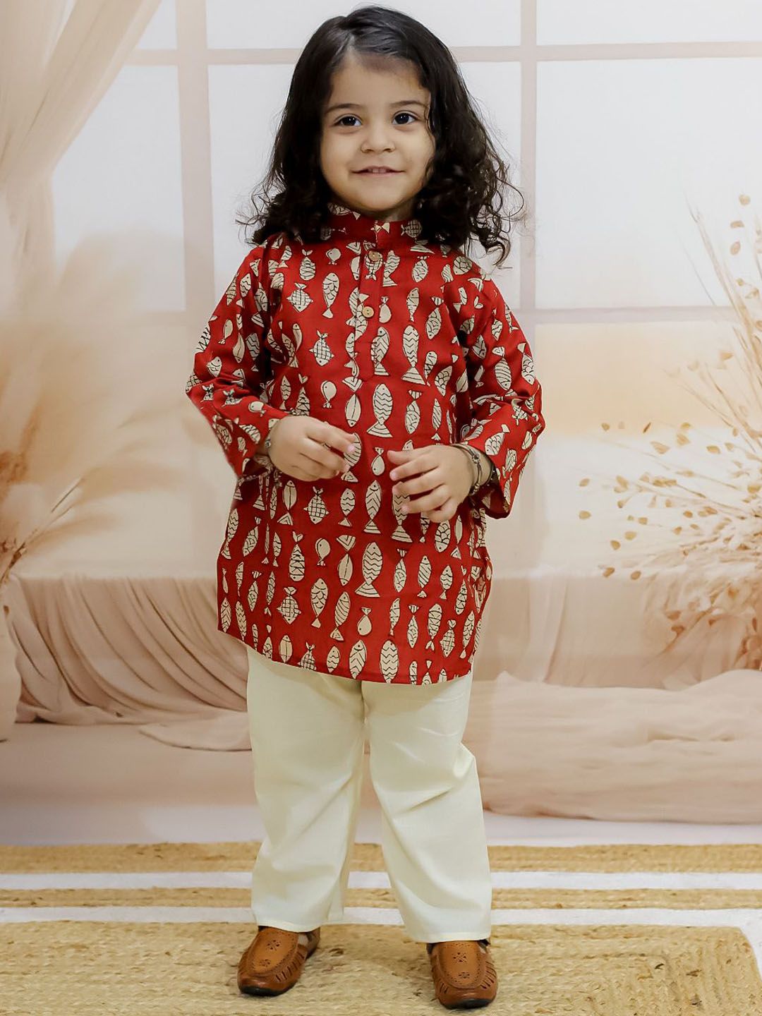 BownBee Boys Ethnic Motifs Printed Pure Cotton Straight Kurta With Pyjama-picture-13