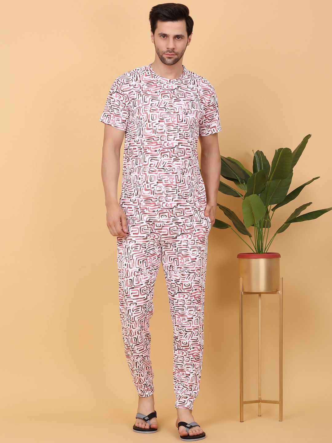 Sweet Dreams Pink & White Abstract Printed Round Neck Night suit-picture-18