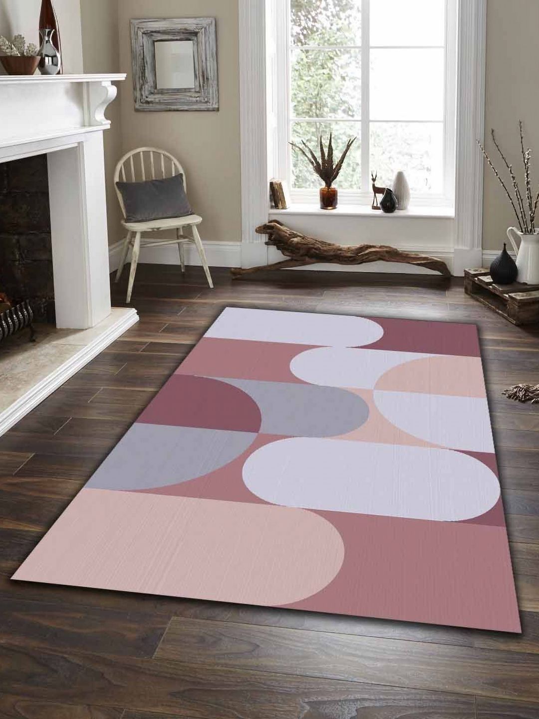 Sparrow world Peach-Coloured Bohemian Anti-Skid Polyester Carpet-picture-39