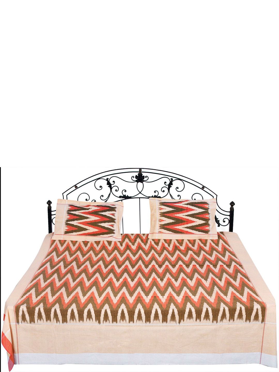 Exotic India Gold-Toned Geometric Printed 300 TC Queen Bedsheet with 2 Pillow Covers-picture-25