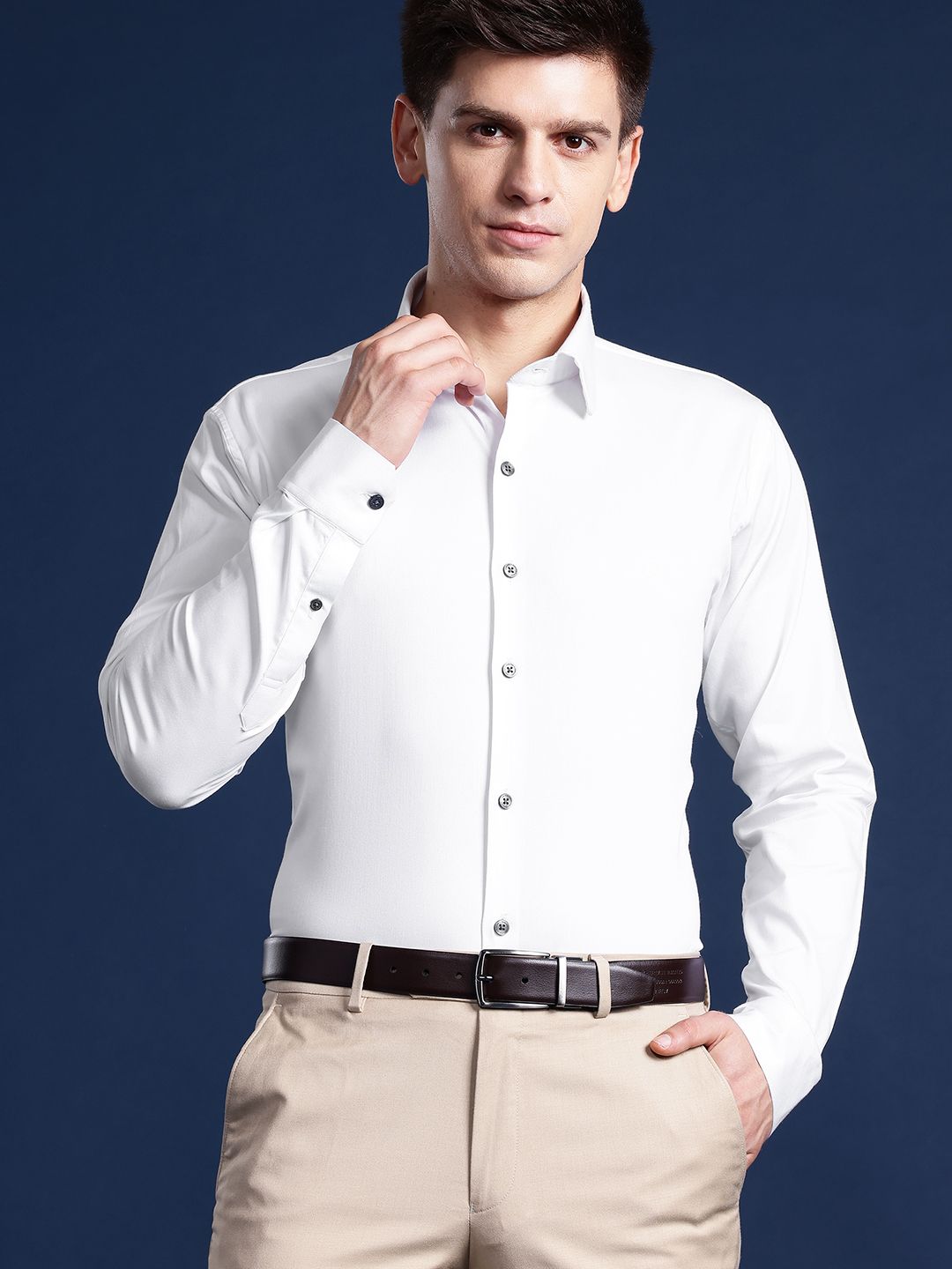 Hancock Men Solid Wrinkle Resistant Stretchable Slim Fit Formal Shirt-picture-34