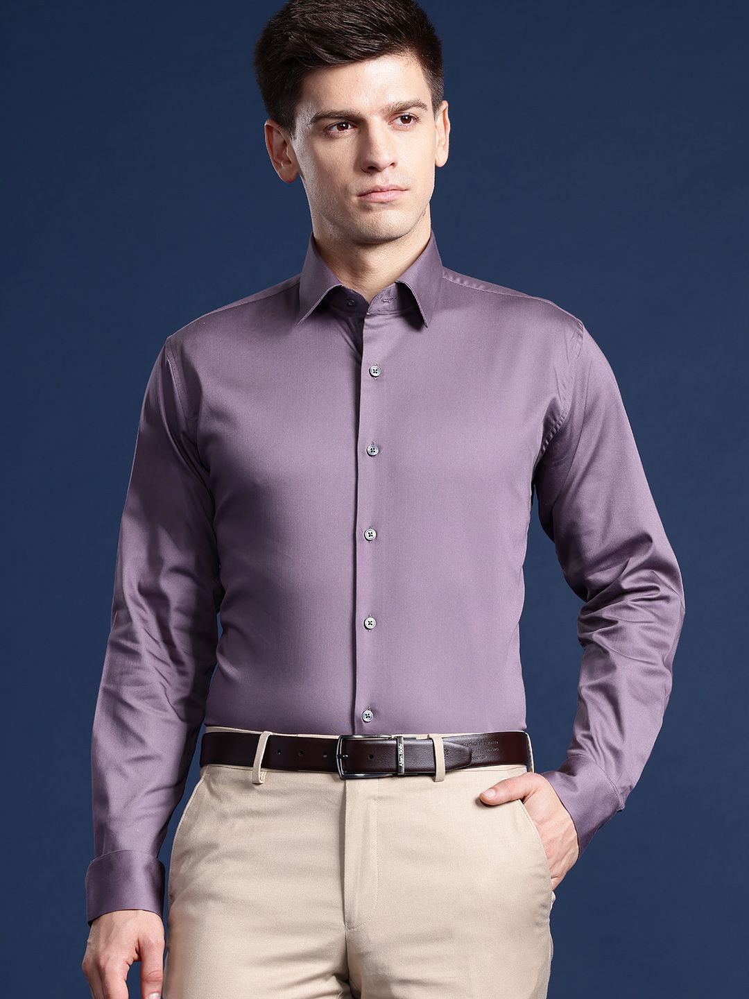 Hancock Men Solid Wrinkle Resistant Stretchable Slim Fit Formal Shirt-picture-38