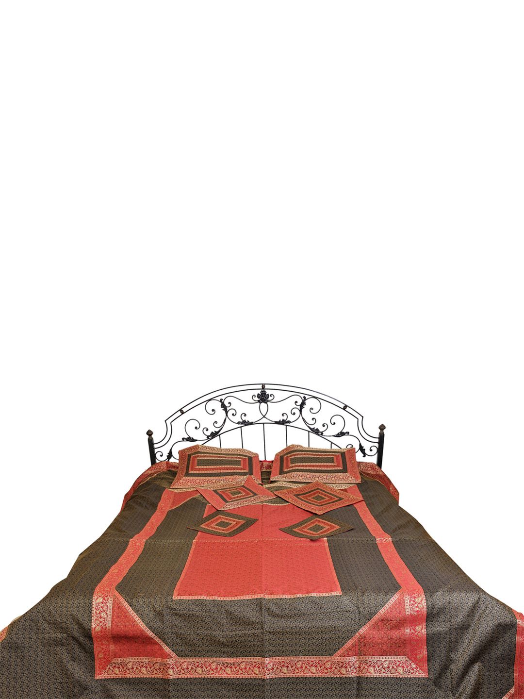 Exotic India Black & Red Ethnic Motifs 300 TC Cotton Queen Bedsheet with 2 Pillow Covers-image-14