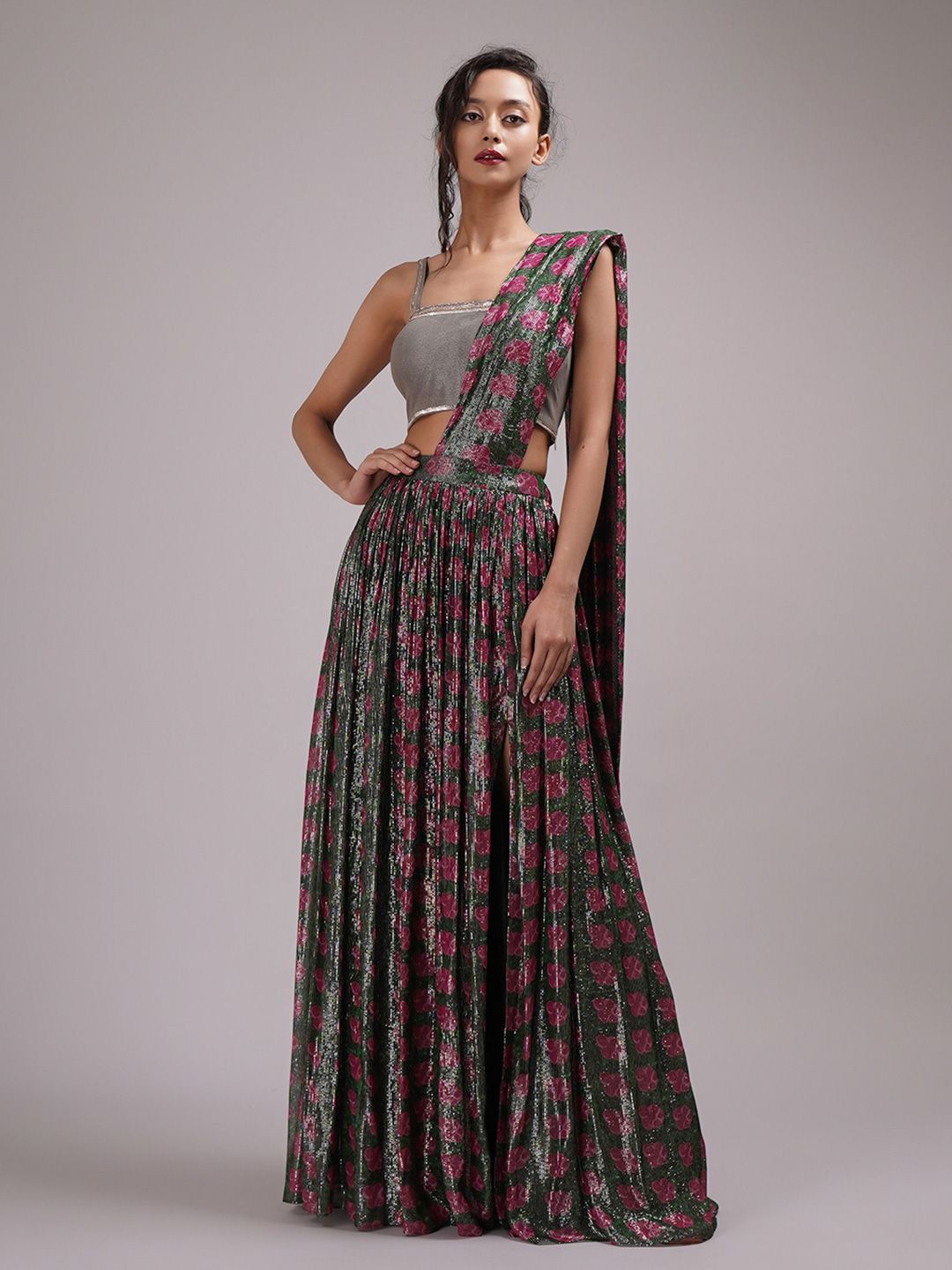 Breathe by Aakanksha Singh Floral Pure Georgette Fusion Saree-picture-54