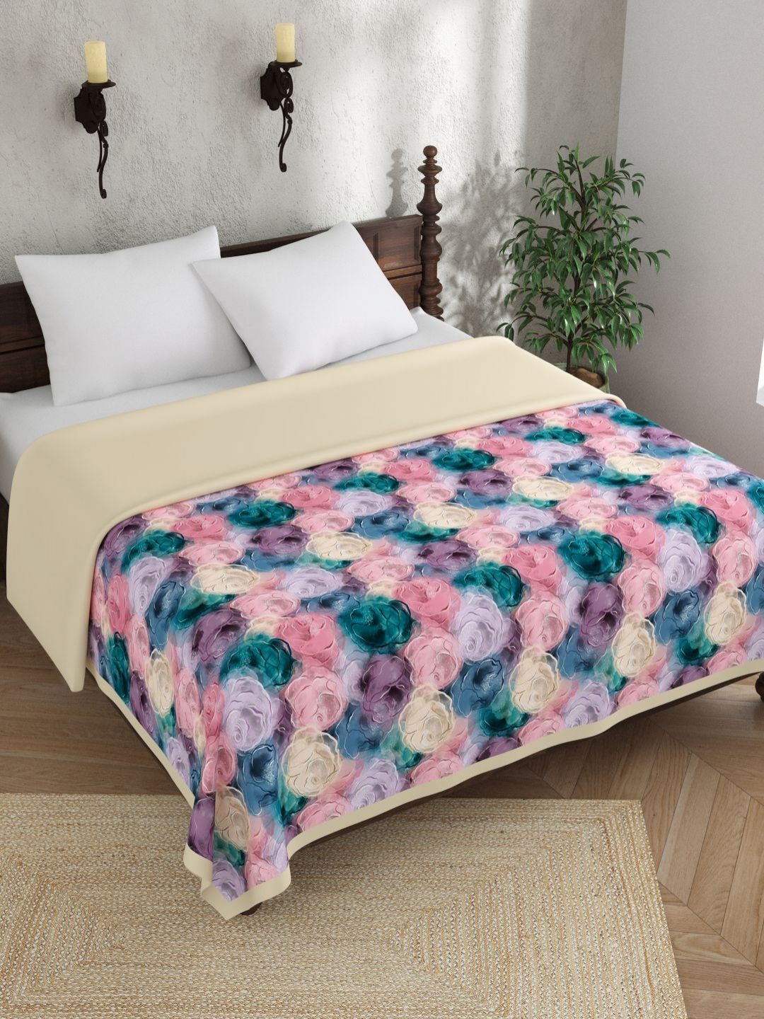 EverHOME Pink & Purple Floral Cotton AC Room 150 GSM Double Bed Dohar-picture-23