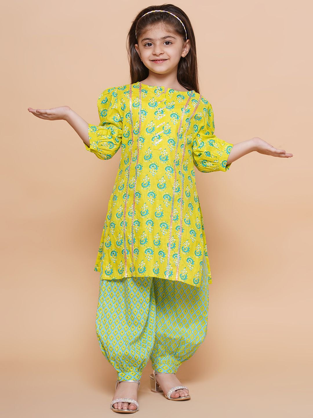 Modish Couture Girls Ethnic Motifs Printed Sequinned Pure Cotton Straight Kurta & Salwar-picture-45