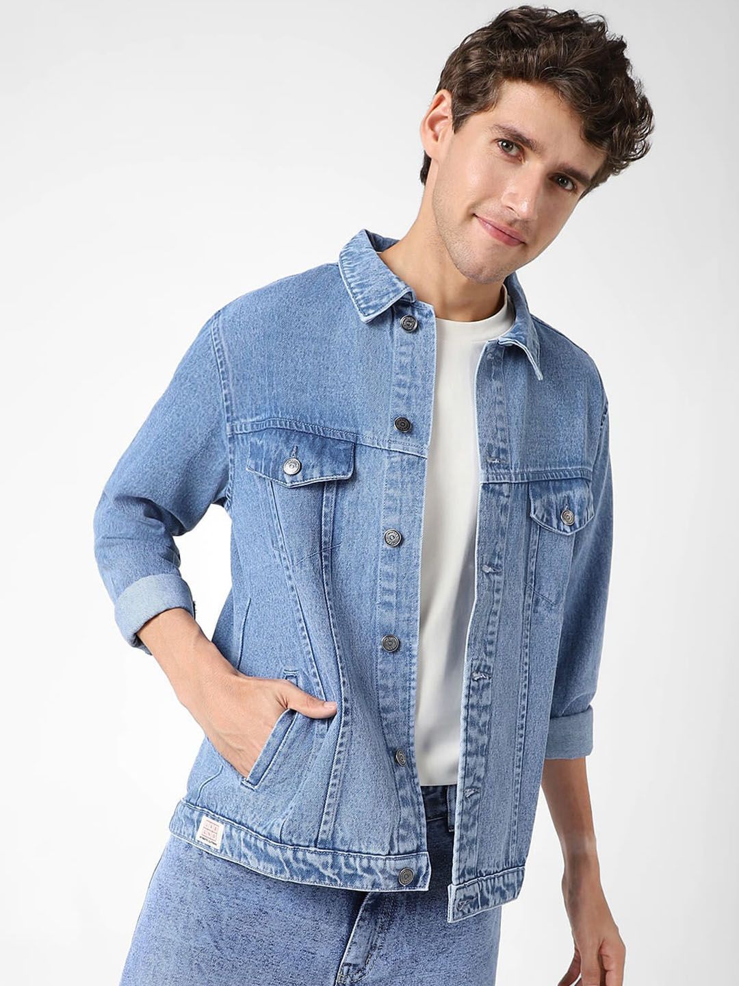 Urbano Fashion Men Washed Denim Jacket with Patchwork-picture-42
