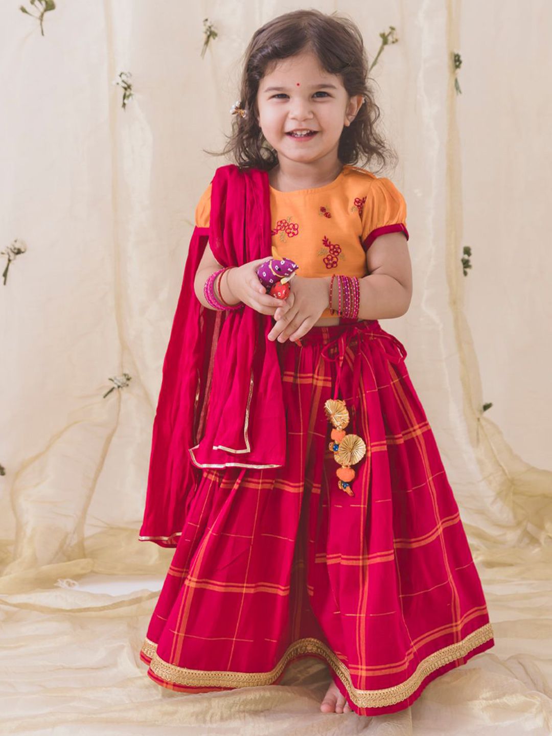 Tiber Taber Girls Embroidered Cotton Ready To Wear Lehenga & Blouse With Dupatta-picture-40