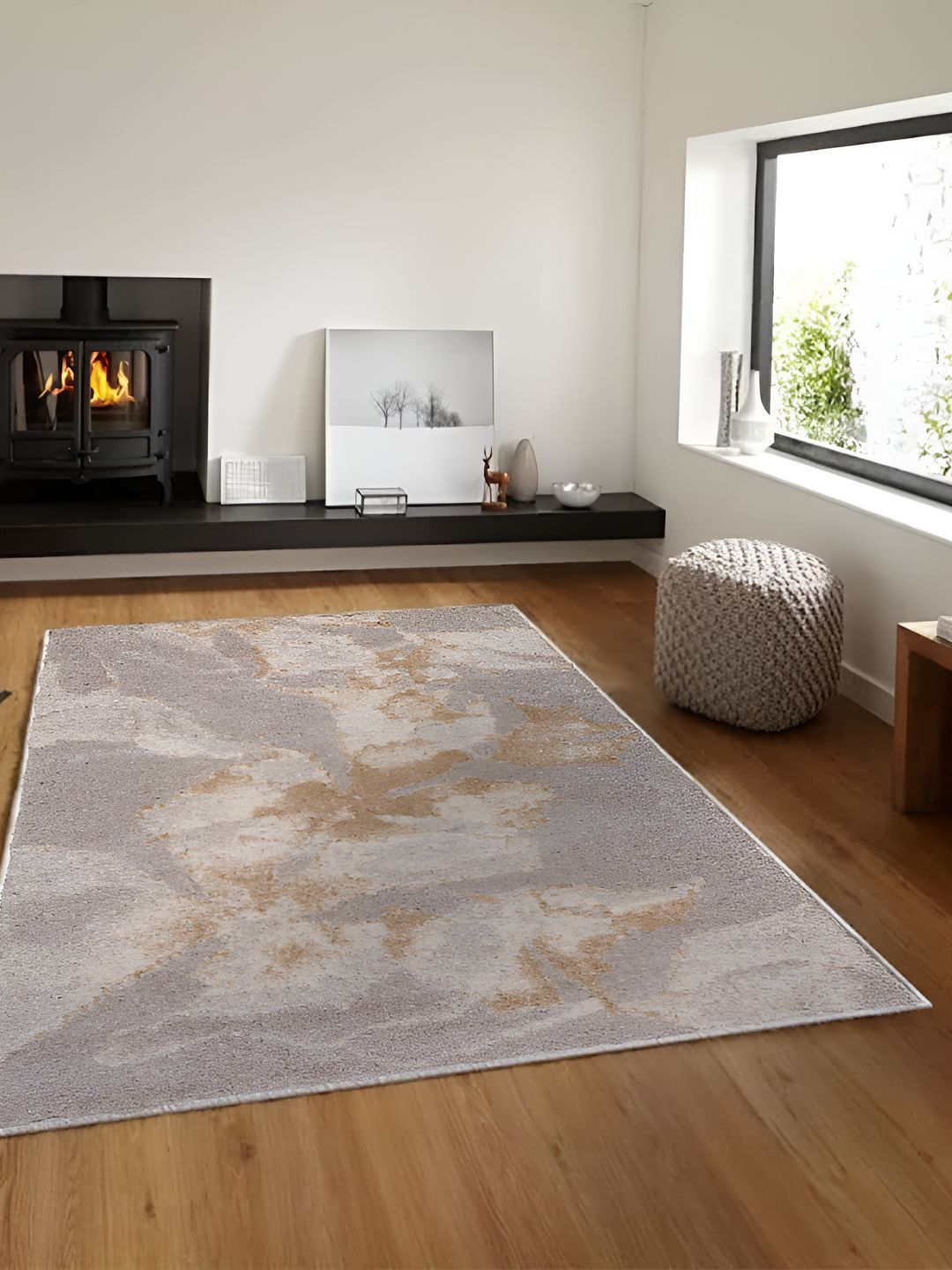 Sapana Carpet-Mats Beige Abstract Anti-Skid Carpet